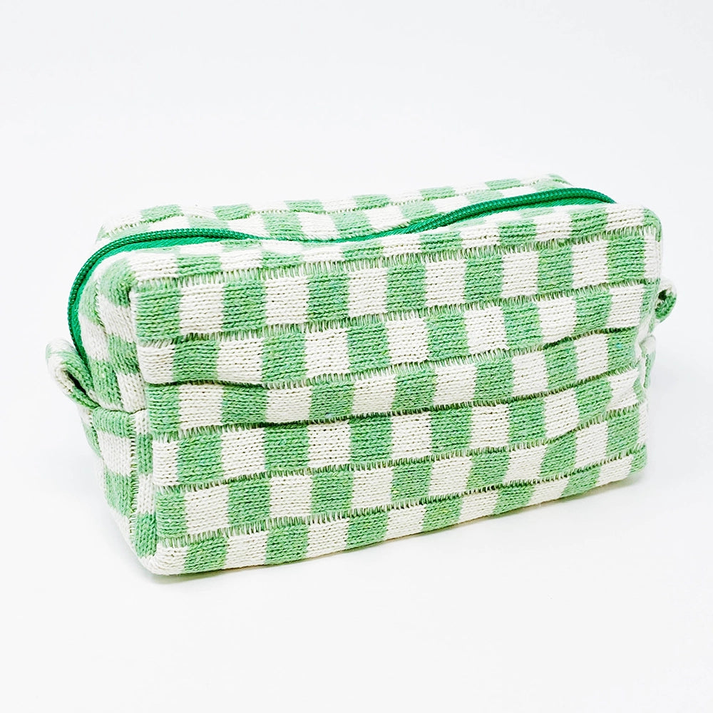 Checkered Knit Cosmetic Bag