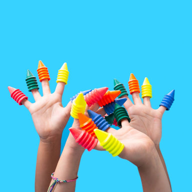 OMY Neon Finger Crayons on fingers