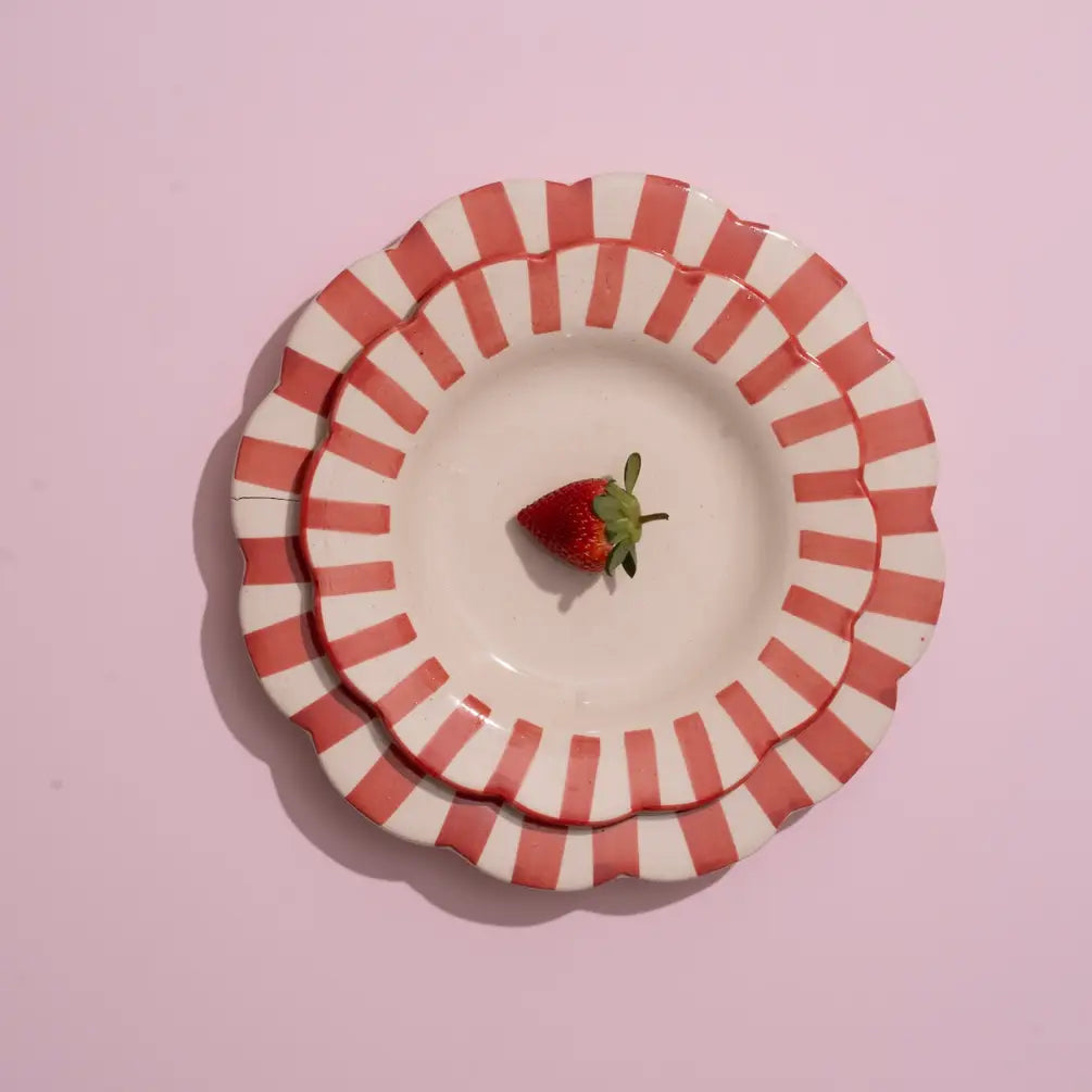 Ceramic Stripe Salad Plate in Red 8.25 Inches - Set of 2