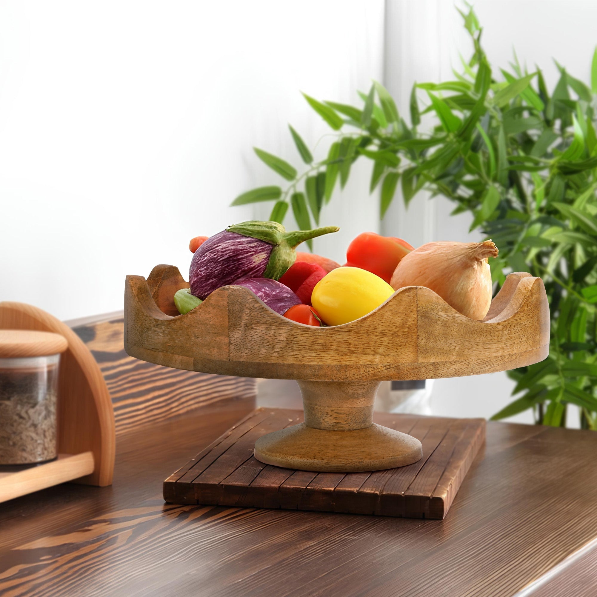Scalloped Pedestal Mangowood Bowl