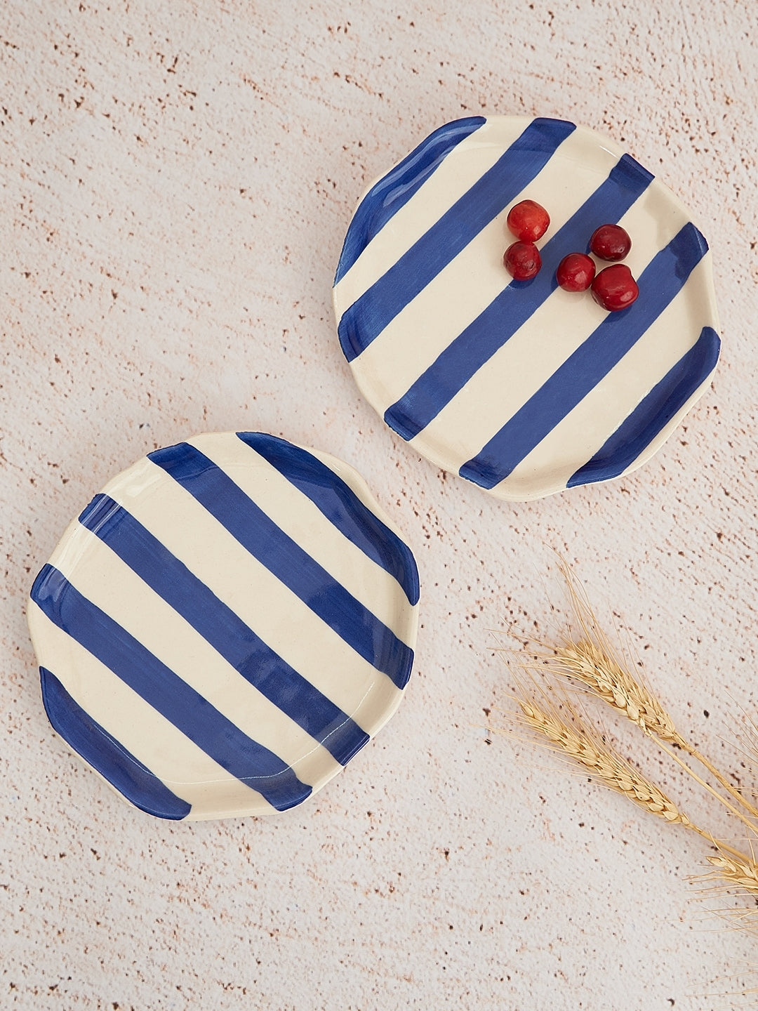 Ceramic Blue Stripe Plate - Set of 2