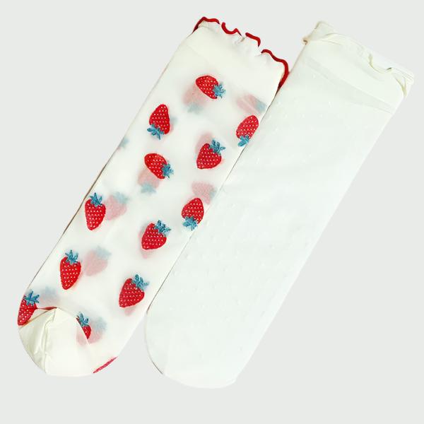 Dots And Strawberries Sheer Socks Set Of 2 Pairs