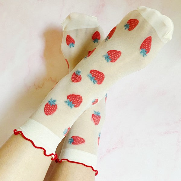 Dots And Strawberries Sheer Socks Set Of 2 Pairs