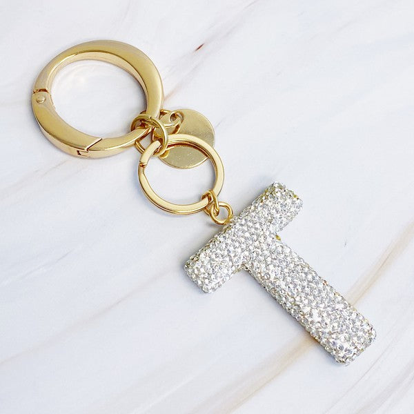 It Girl Glam Initial Key Chain - Crystal Clear