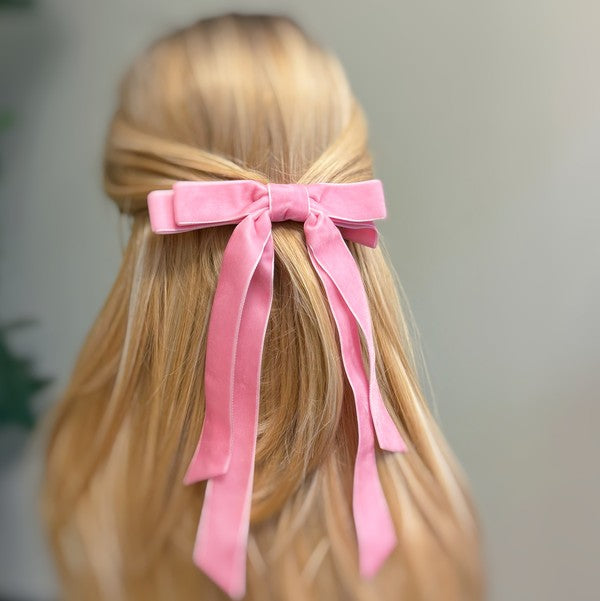 Double Bow Double Sash Velvet Hair Clip