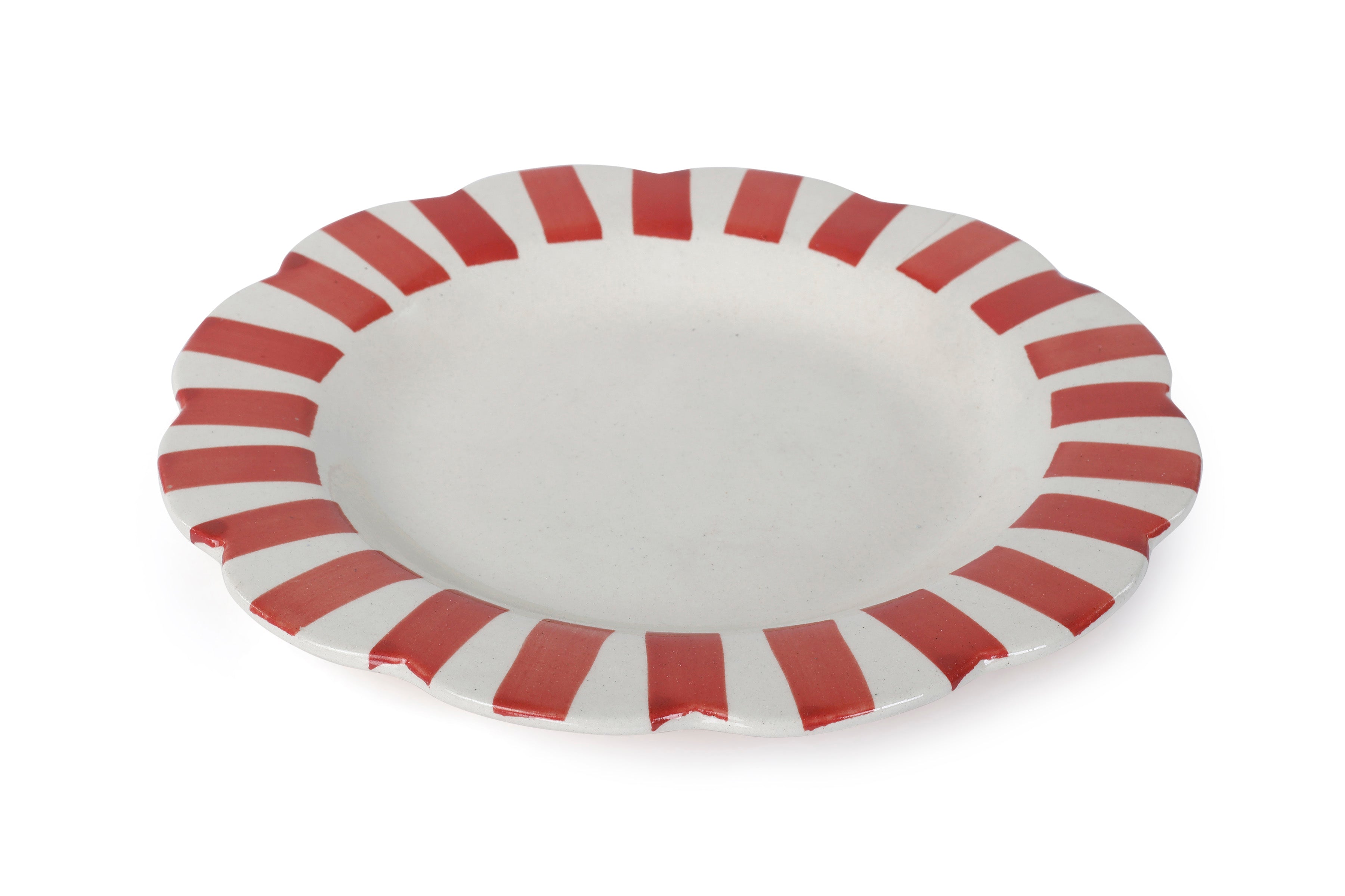 Ceramic Stripe Dinner Plate in Red 10 inches - Set of 4