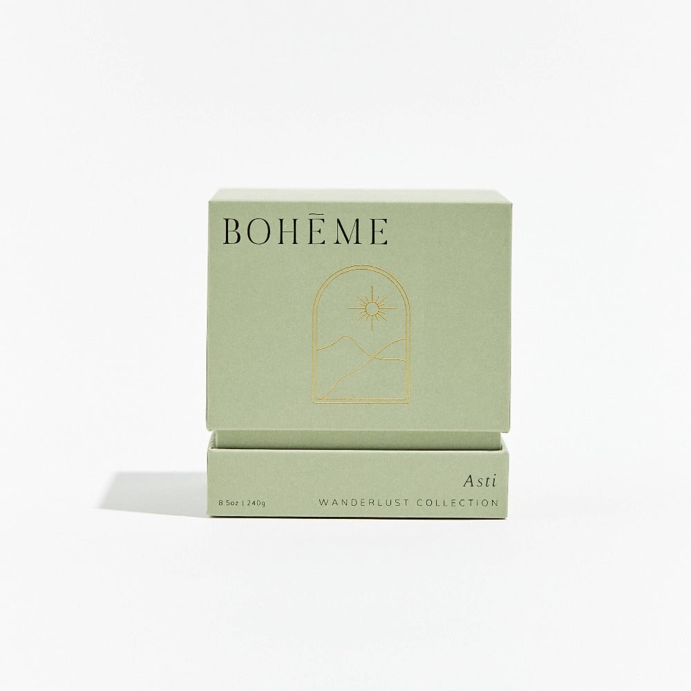 Asti Boheme Scented Candle Packaging Front