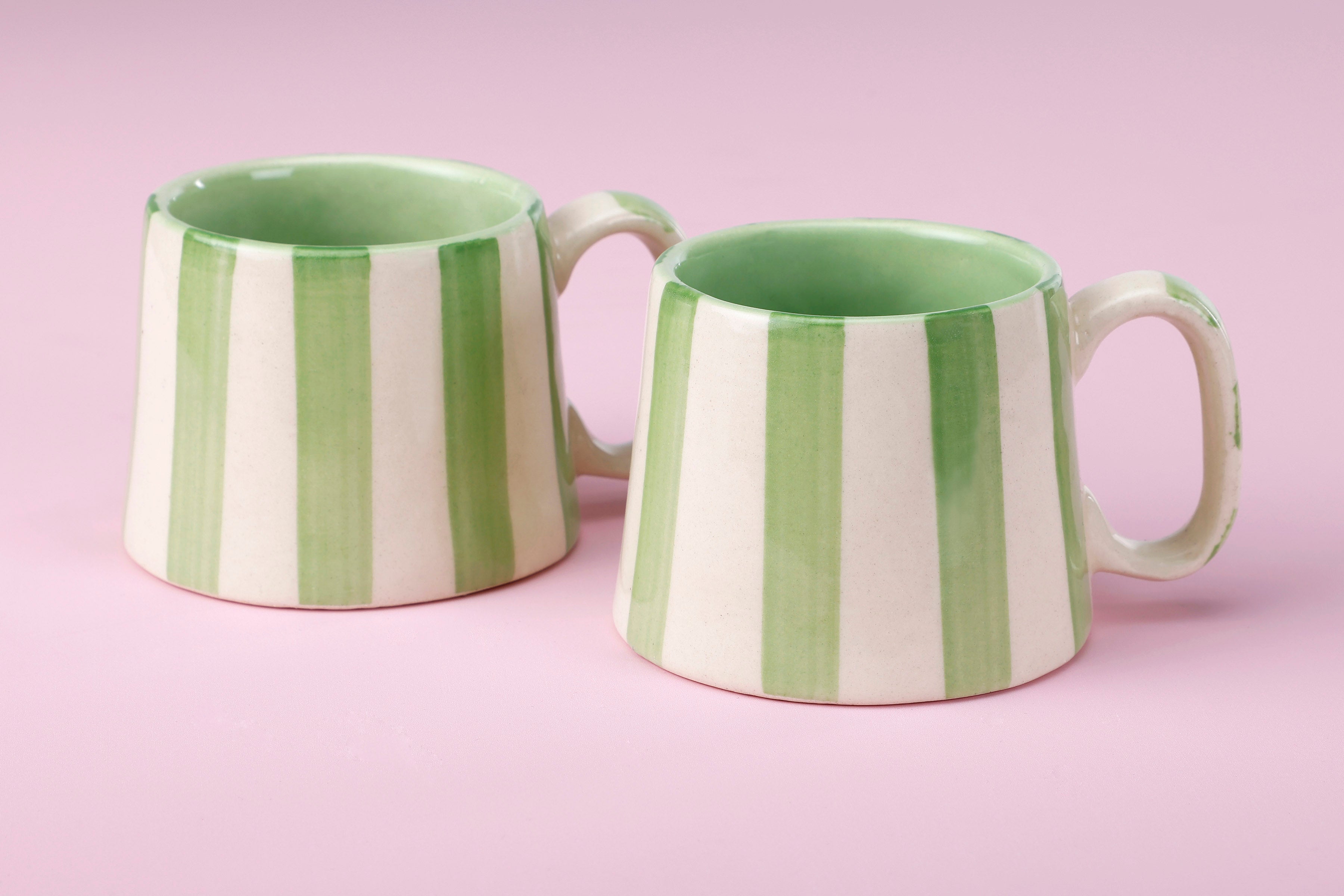 Ceramic Green Stripe  Coffee Cup - Set of 2