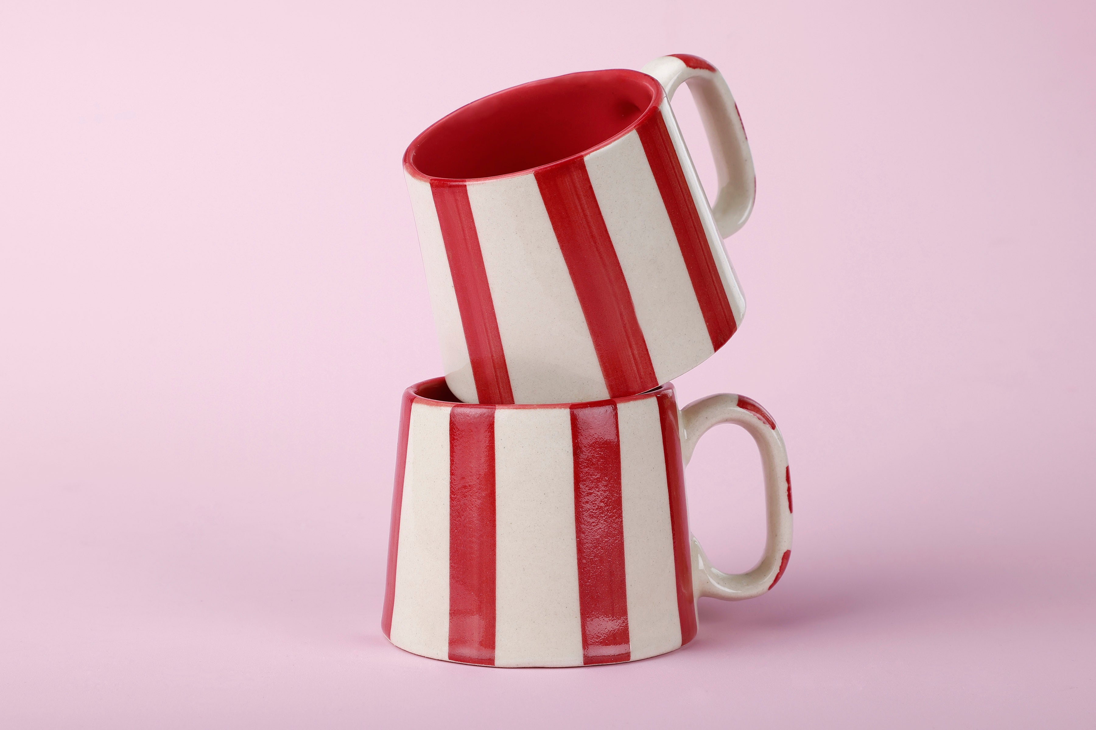 Ceramic Red Stripe Coffee Cup - Set of 2