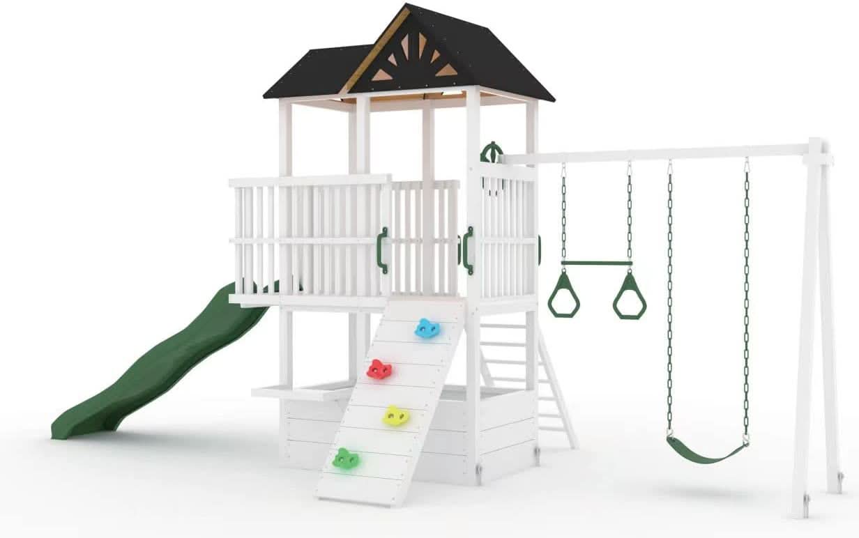 Craftsman Modern Outdoor Swing Set | Wooden Backyard Swing Frame for Kids
