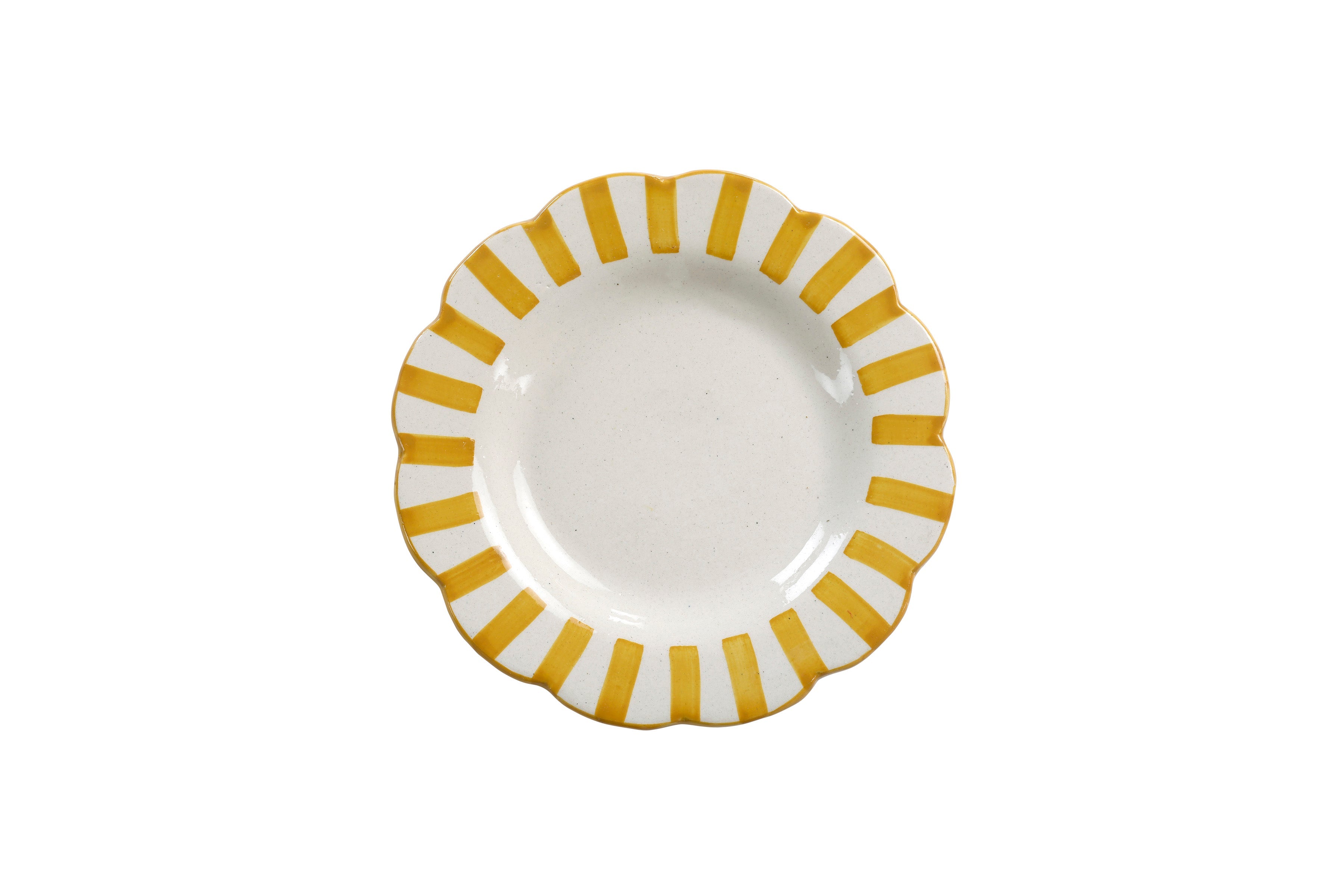 Ceramic Stripe Salad Plate in Yellow 8.25 Inches - Set of 4