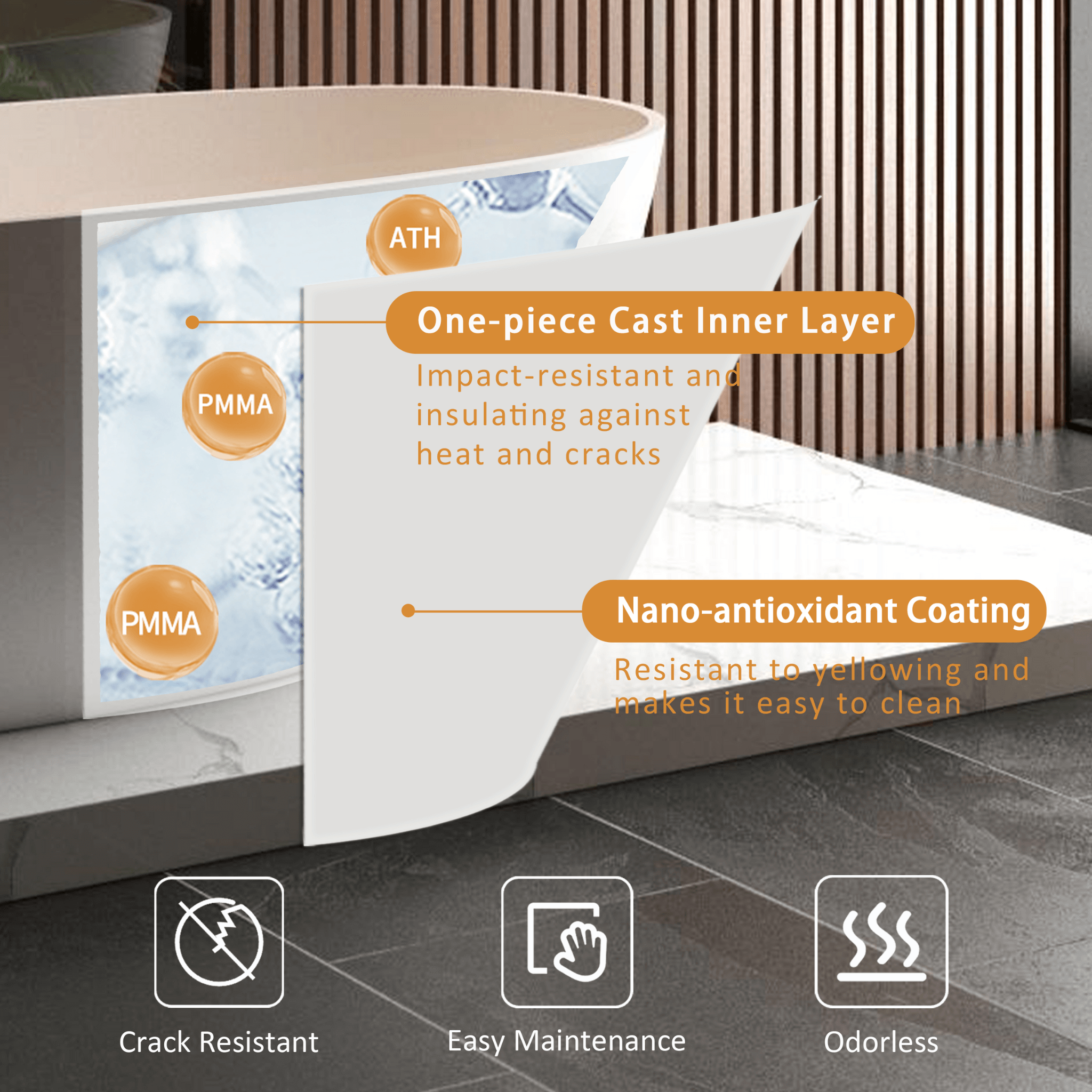 65" Luxury Freestanding Soaking Bathtub With Overflow And Pop-Up Drain