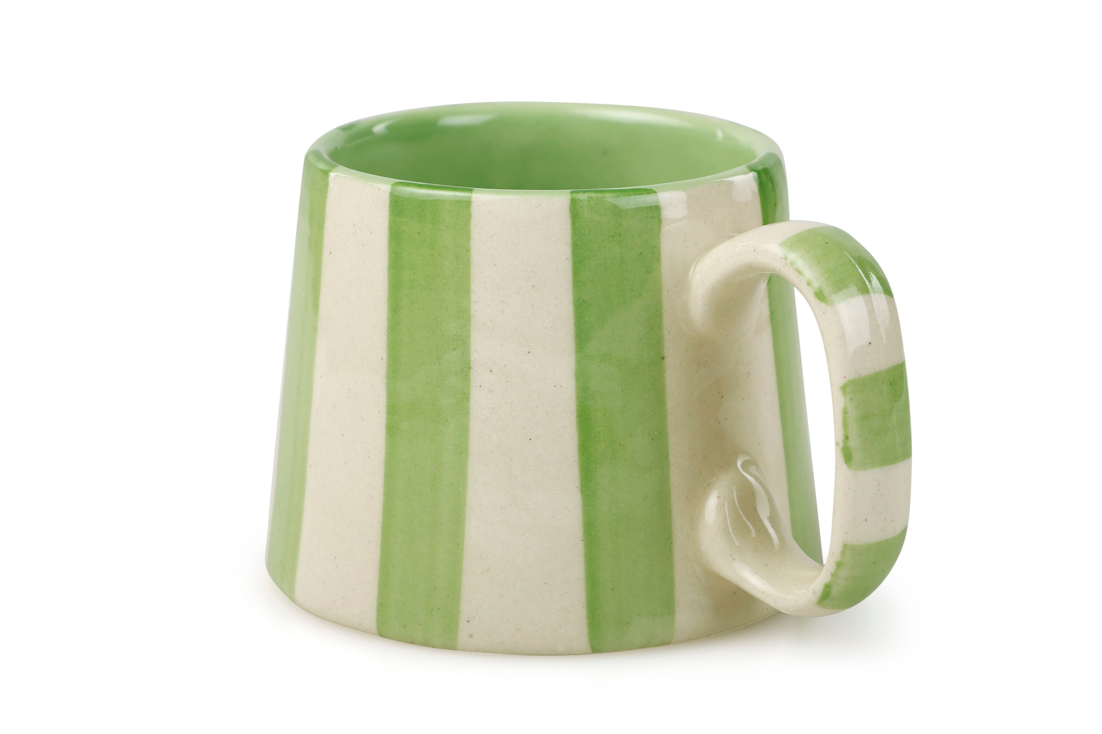 Ceramic Green Stripe  Coffee Cup - Set of 2
