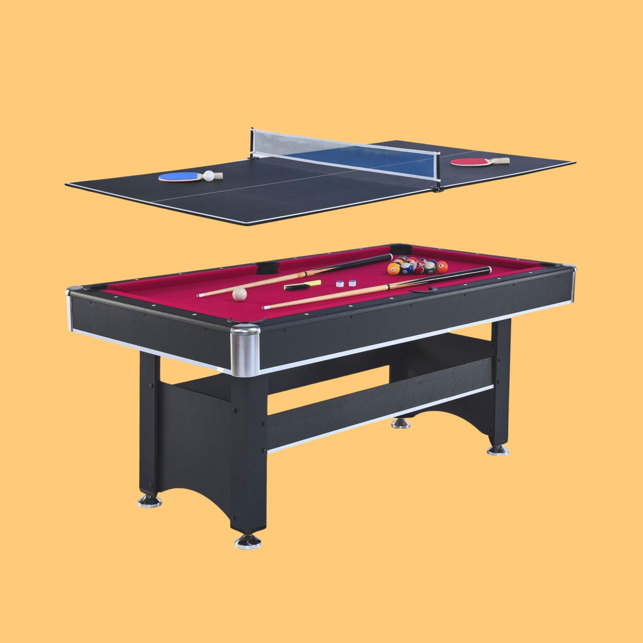 6FT Premium Wooden Multifunctional Pool Table With Table Tennis Top
