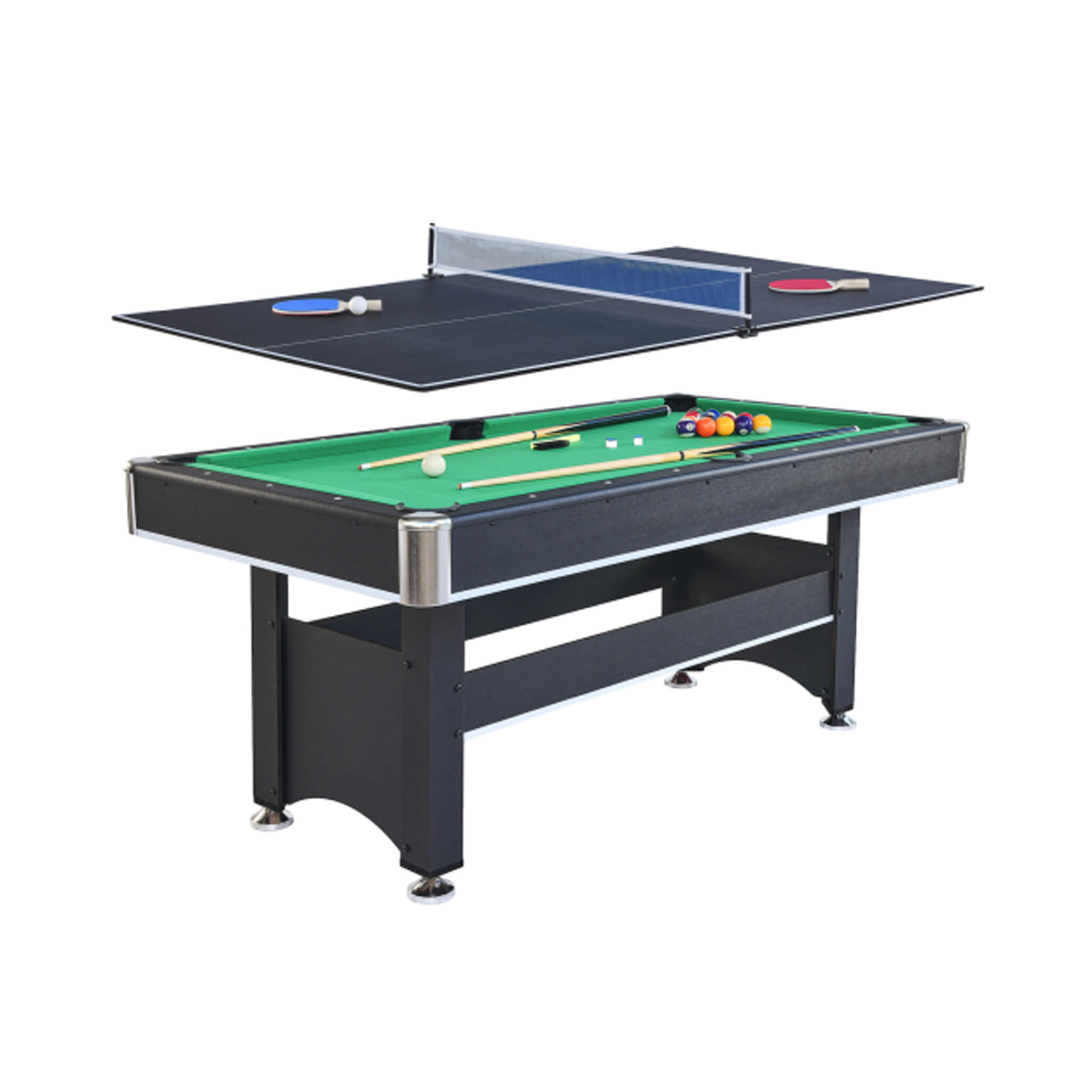 6FT Premium Wooden Multifunctional Pool Table With Table Tennis Top
