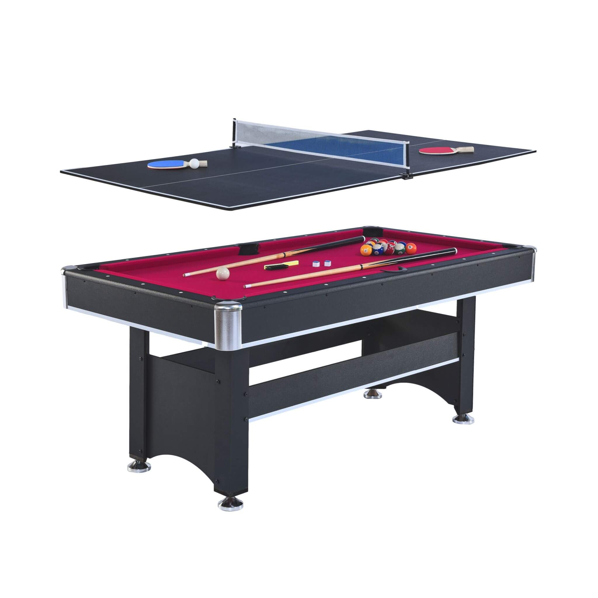 6FT Premium Wooden Multifunctional Pool Table With Table Tennis Top