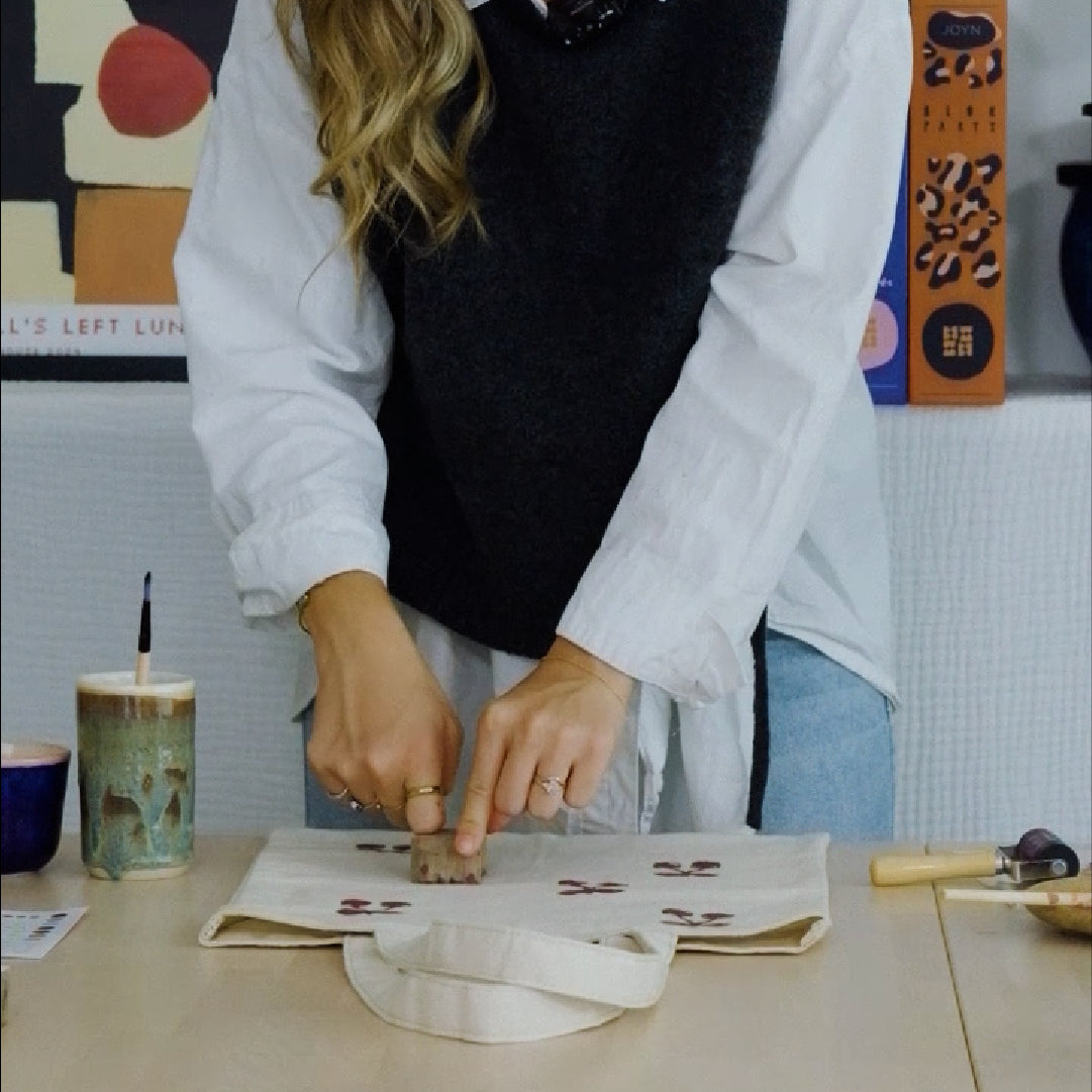 Block Printing Kit - Cherry Bow Print Tote Bag