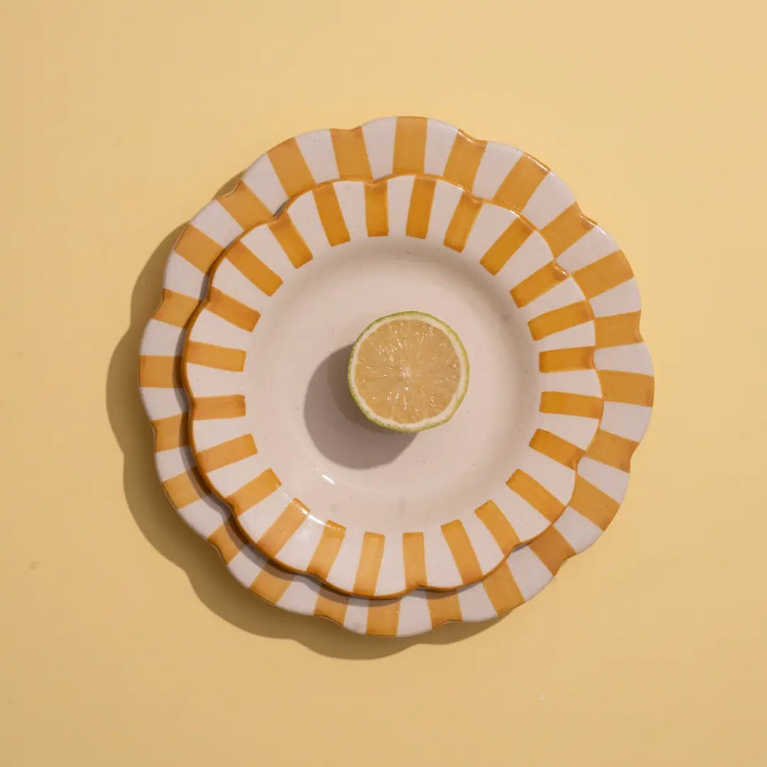 Ceramic Stripe Salad Plate, Yellow - Set of 2