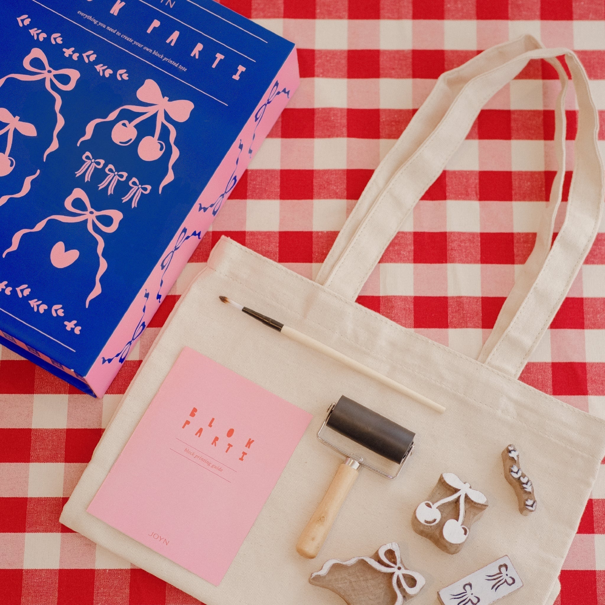 Block Printing Kit - Cherry Bow Print Tote Bag