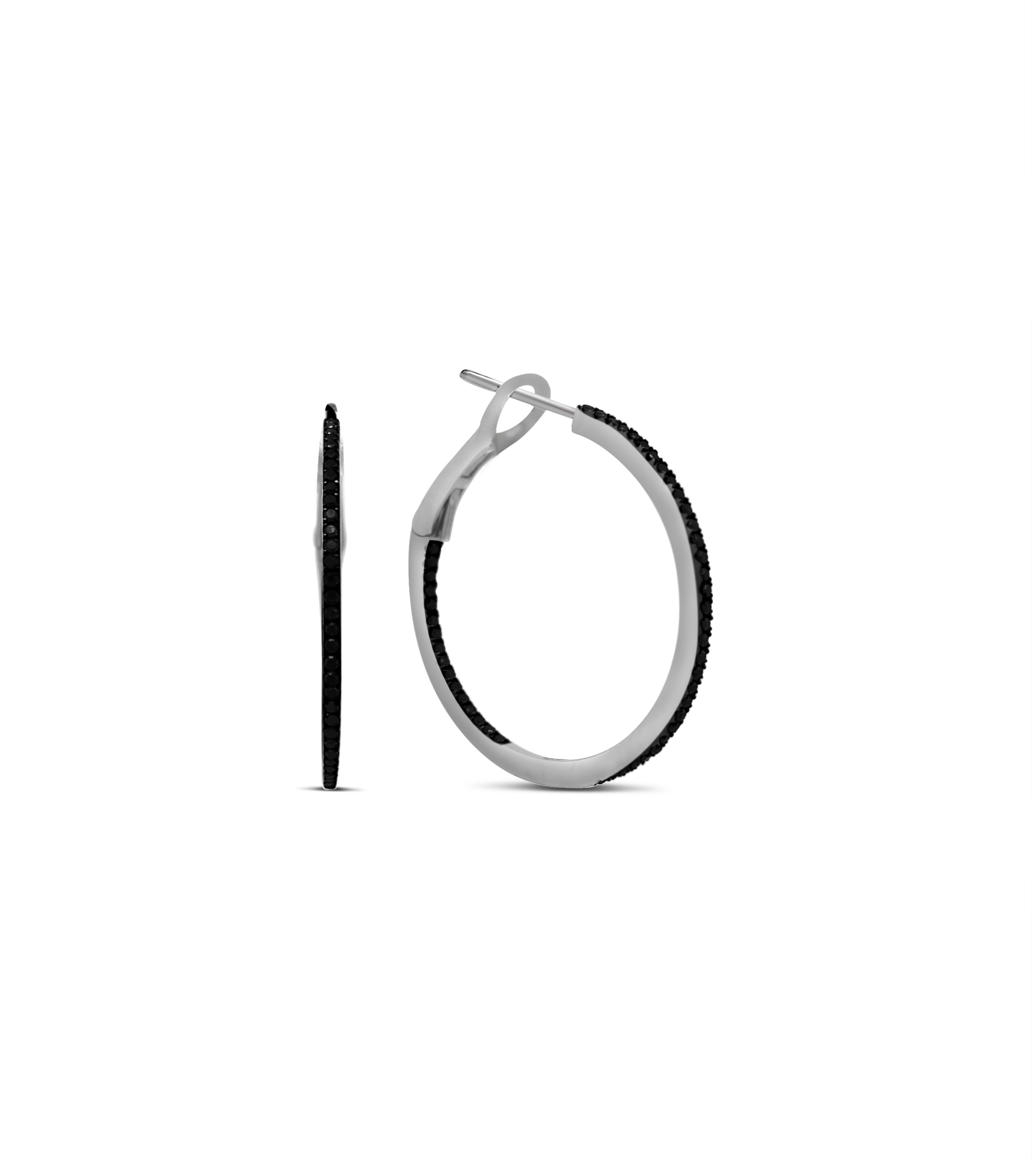 Black Diamond Slim Hoop Earring