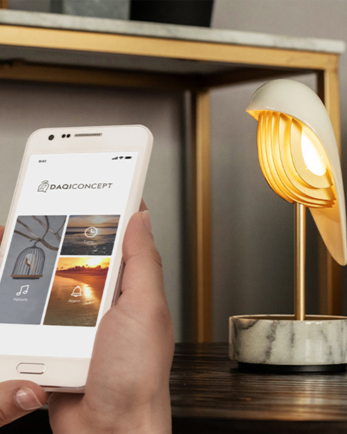 CHIRP Alarm Clock + Light | White Marble And Gold