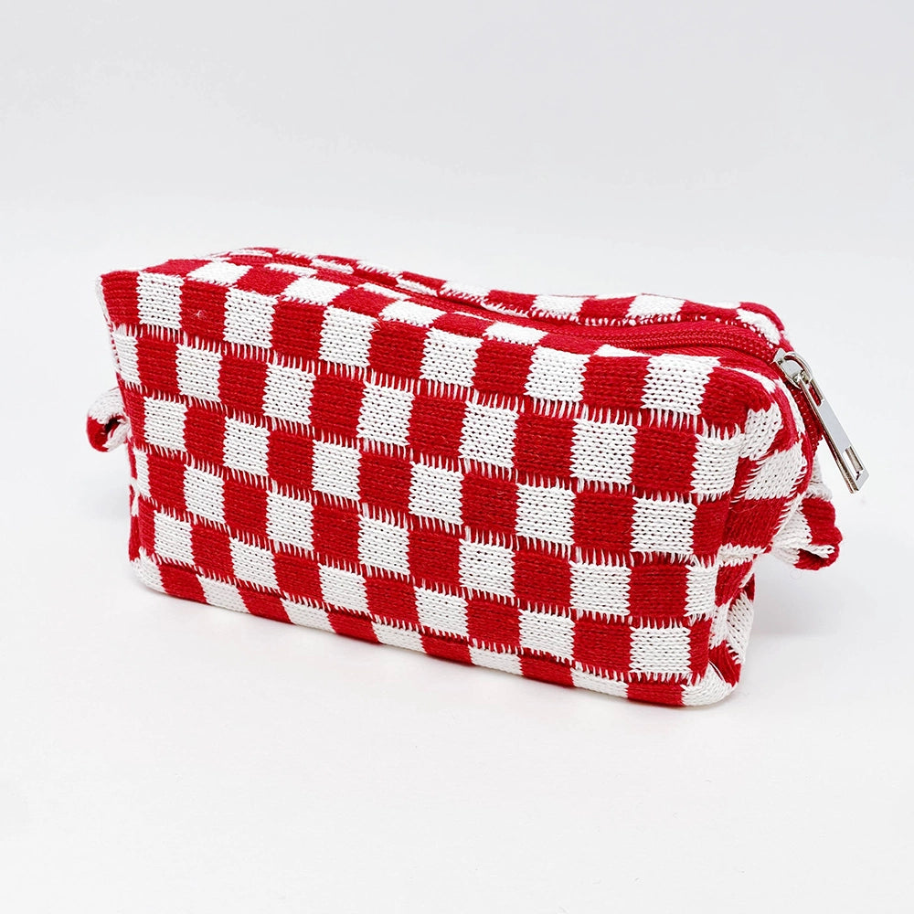 Checkered Knit Cosmetic Bag