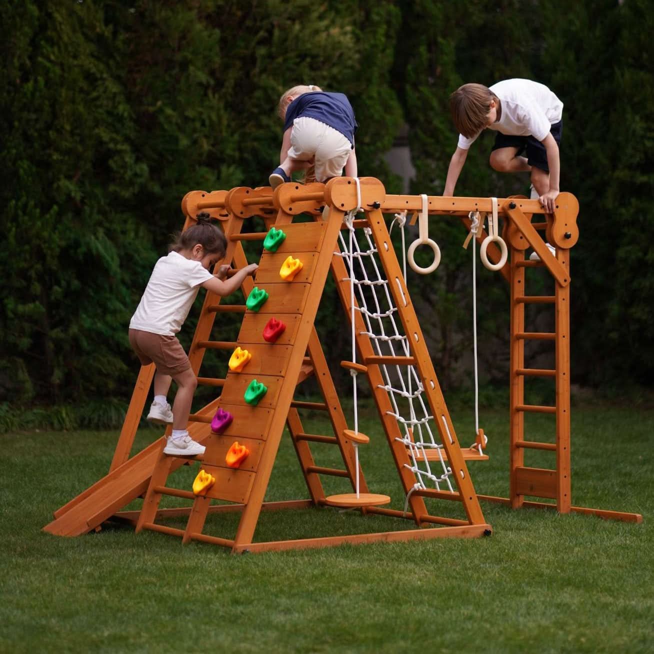 Chestnut 8-in-1 Jungle Gym for Toddlers | Indoor & Outdoor Wooden Playset
