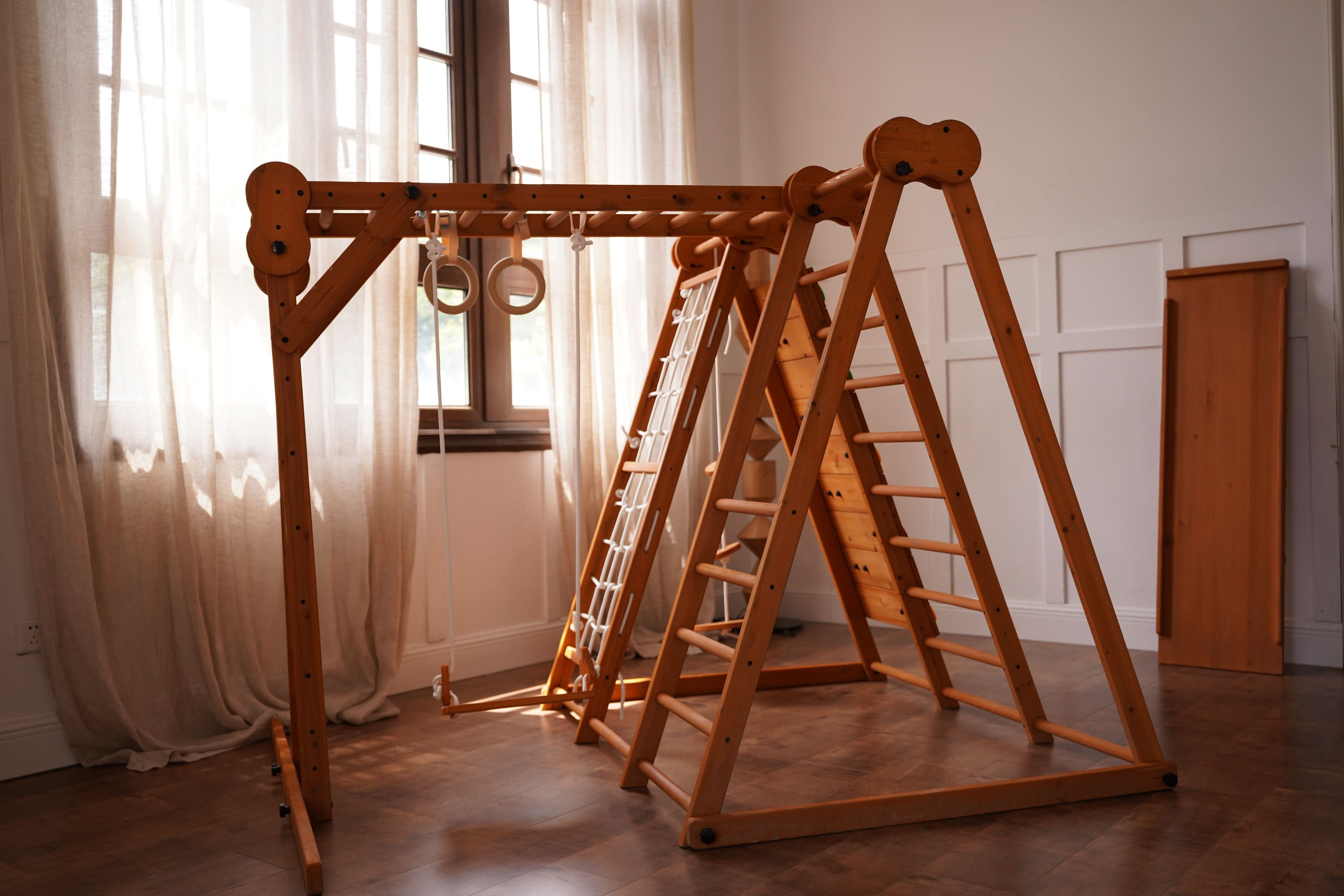 Chestnut 8-in-1 Jungle Gym for Toddlers | Indoor & Outdoor Wooden Playset