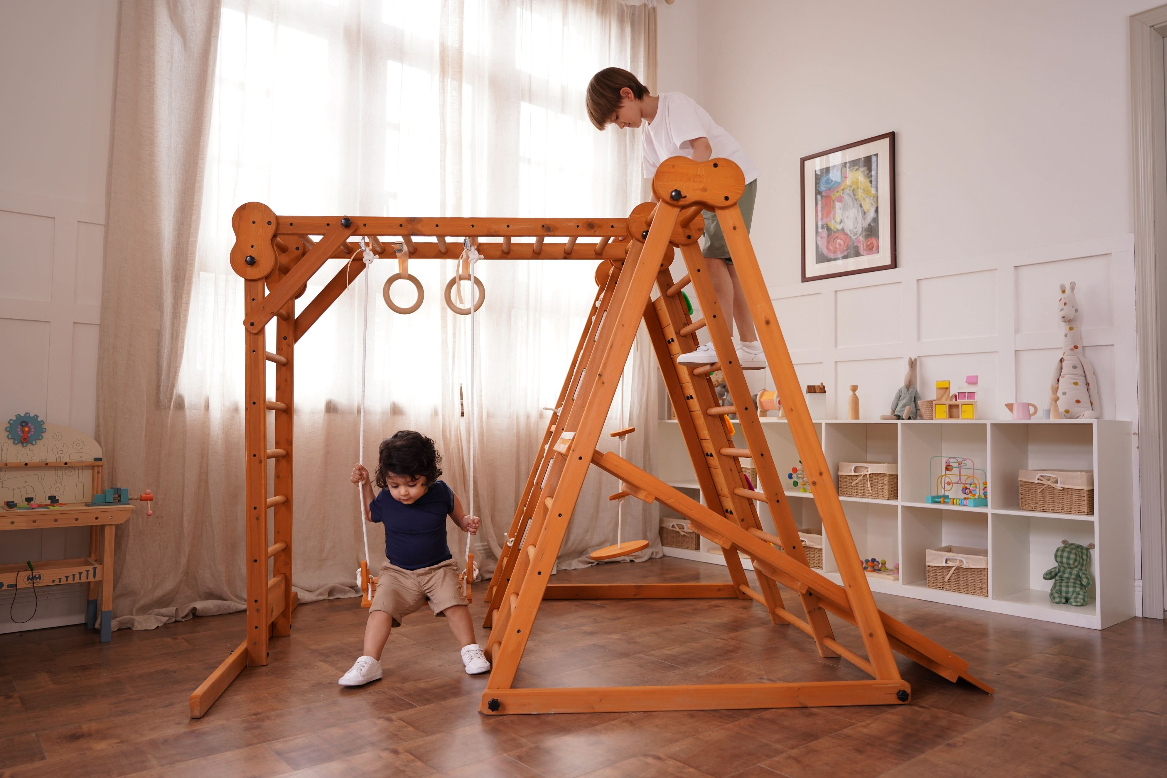 Chestnut 8-in-1 Jungle Gym for Toddlers | Indoor & Outdoor Wooden Playset