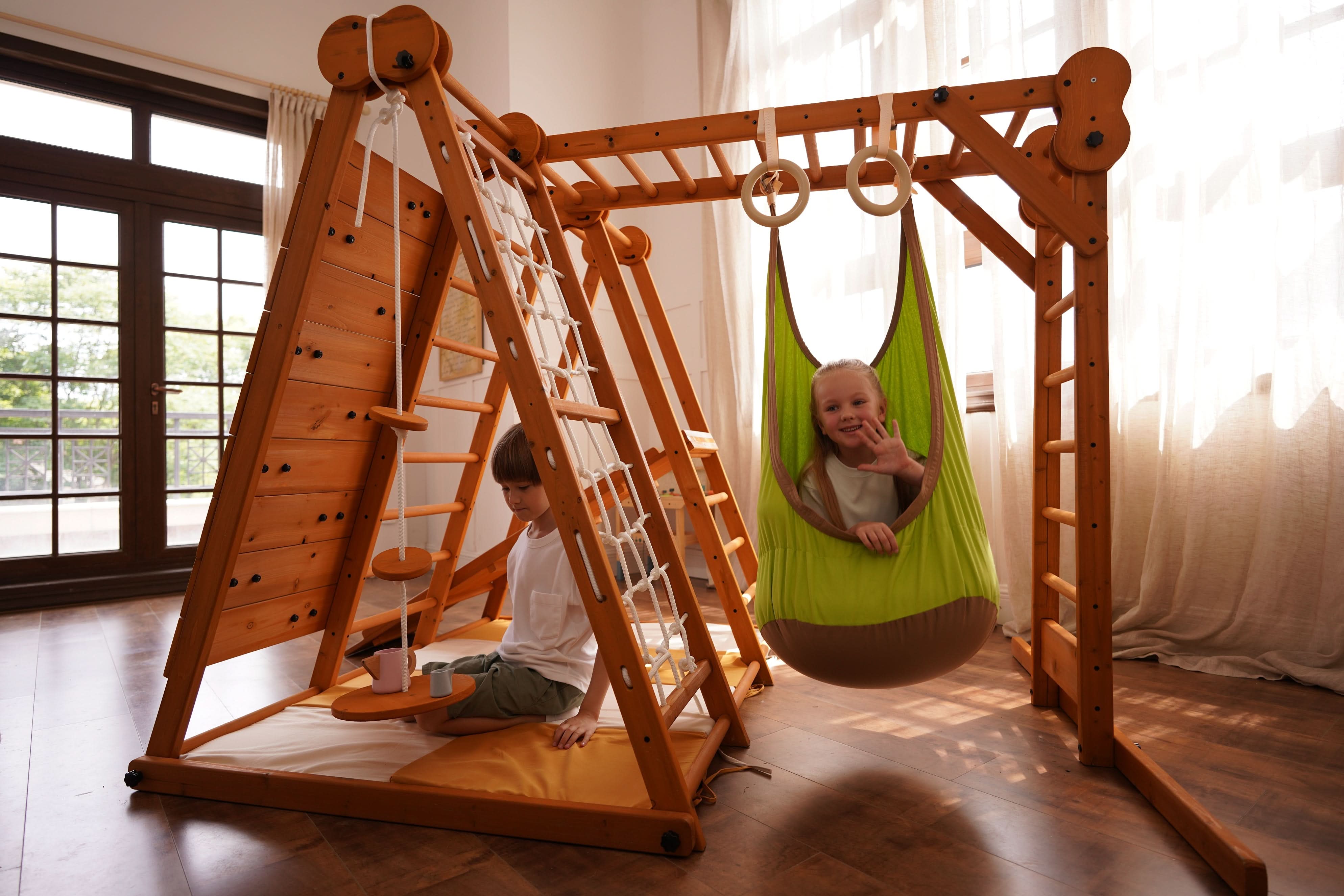 Chestnut 8-in-1 Jungle Gym for Toddlers | Indoor & Outdoor Wooden Playset