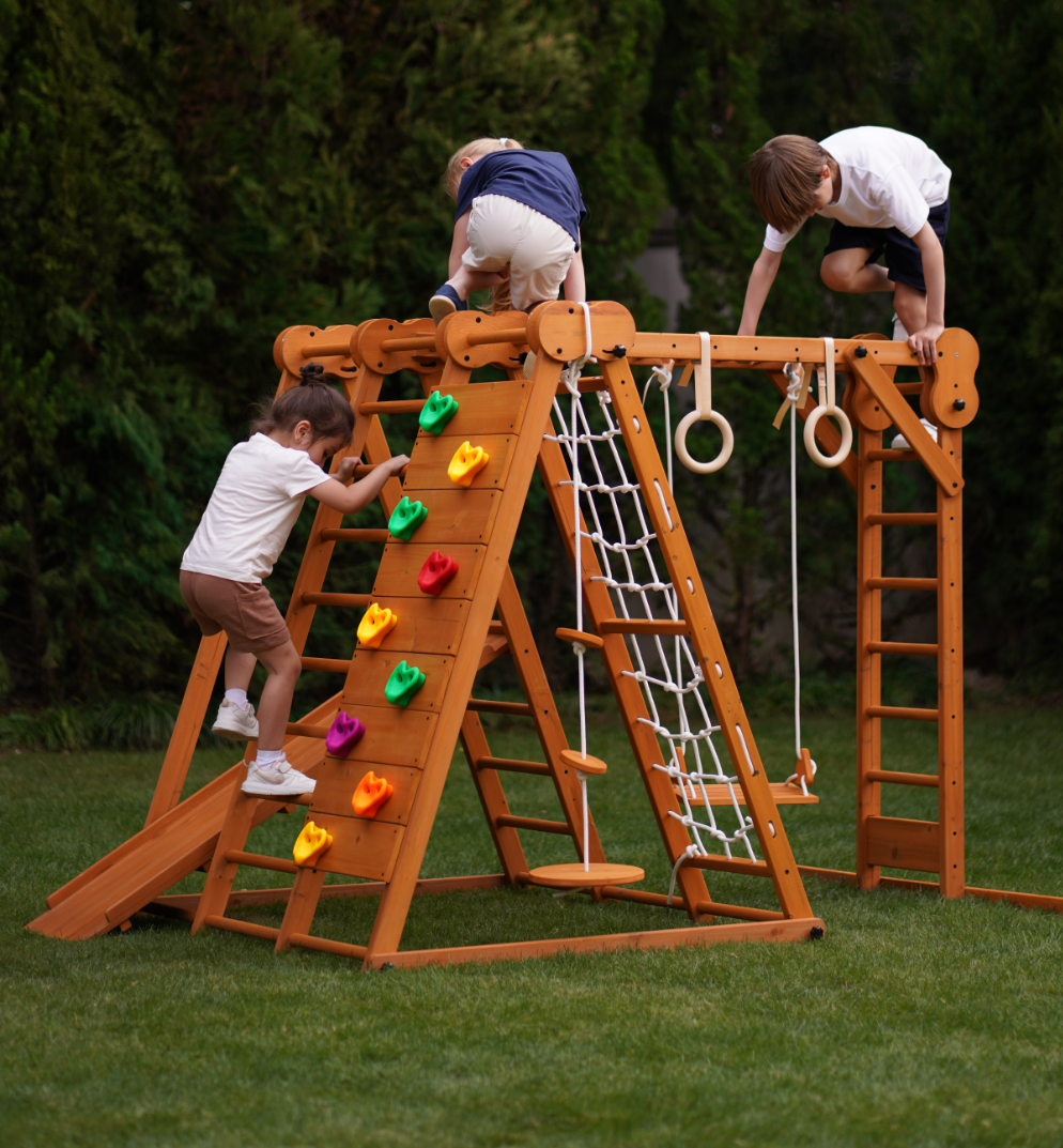 Chestnut 8-in-1 Jungle Gym for Toddlers | Indoor & Outdoor Wooden Playset
