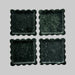 Four dark green square tiles with scalloped edges on a transparent background