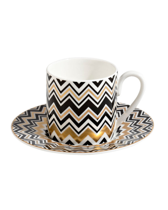 Coffee Cup & Saucer ZIG ZAG - Set of 2 in Luxury Box Gold