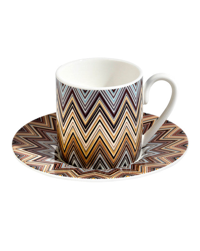 Coffee Cup & Saucer ZIG ZAG Set of 2 in Luxury Box