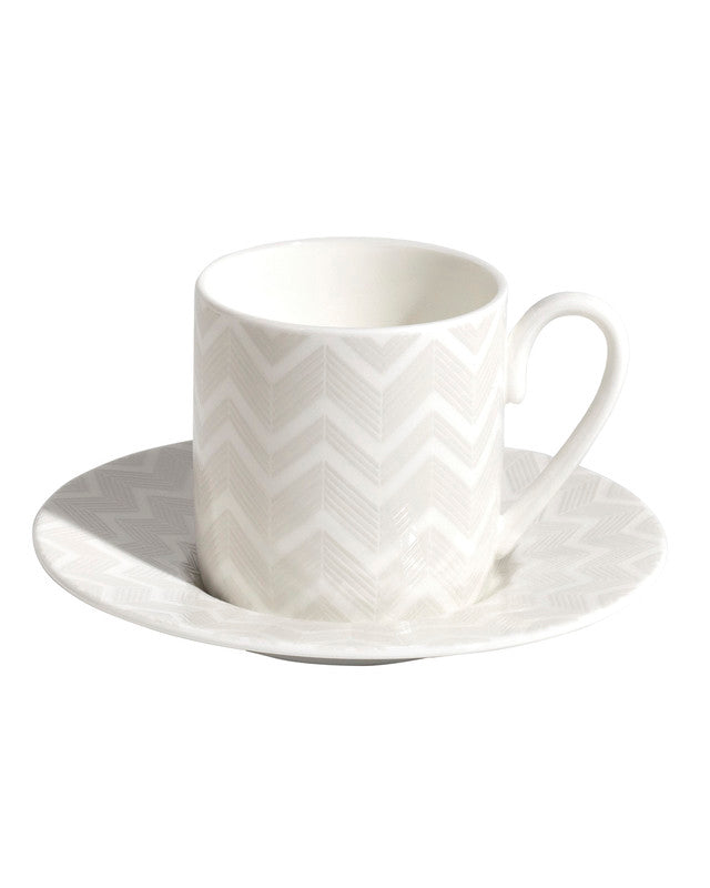 Coffee Cup & Saucer ZIG ZAG - Set of 2 in Luxury Box White