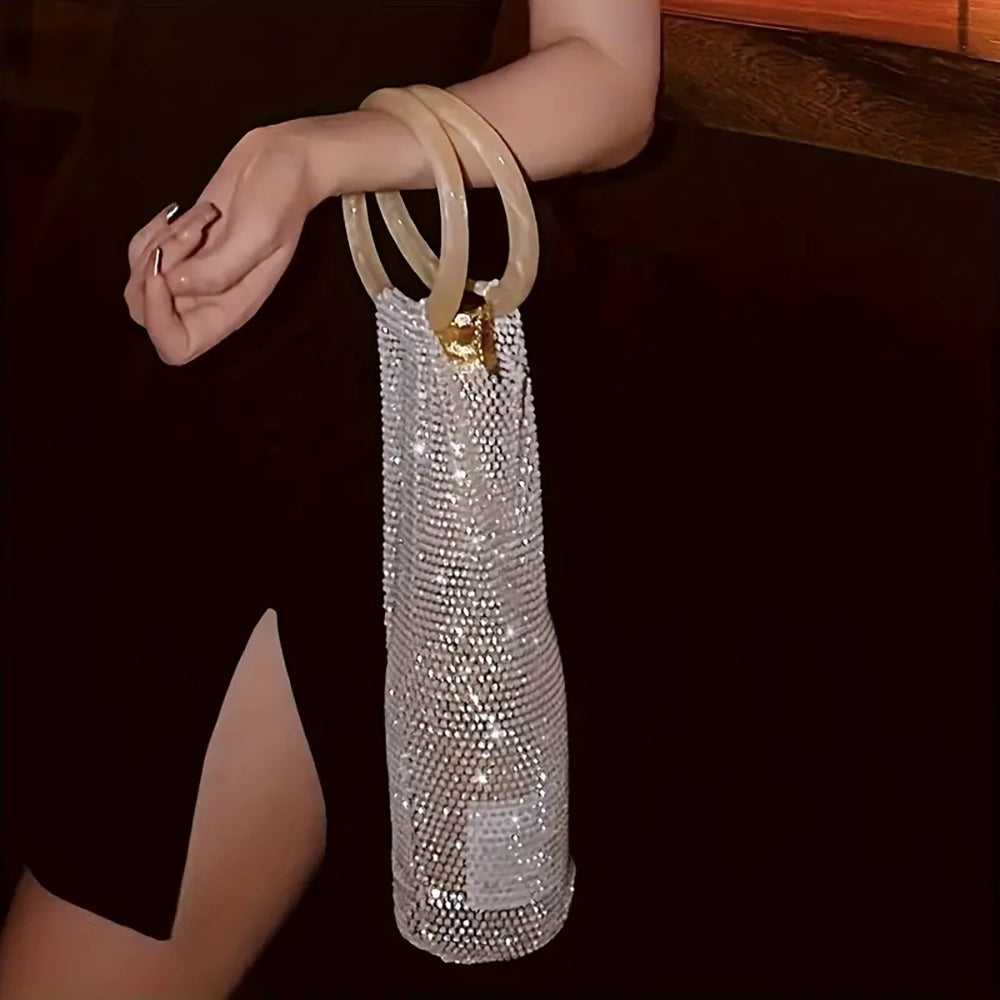 Rhinestone Wine Mesh Bag