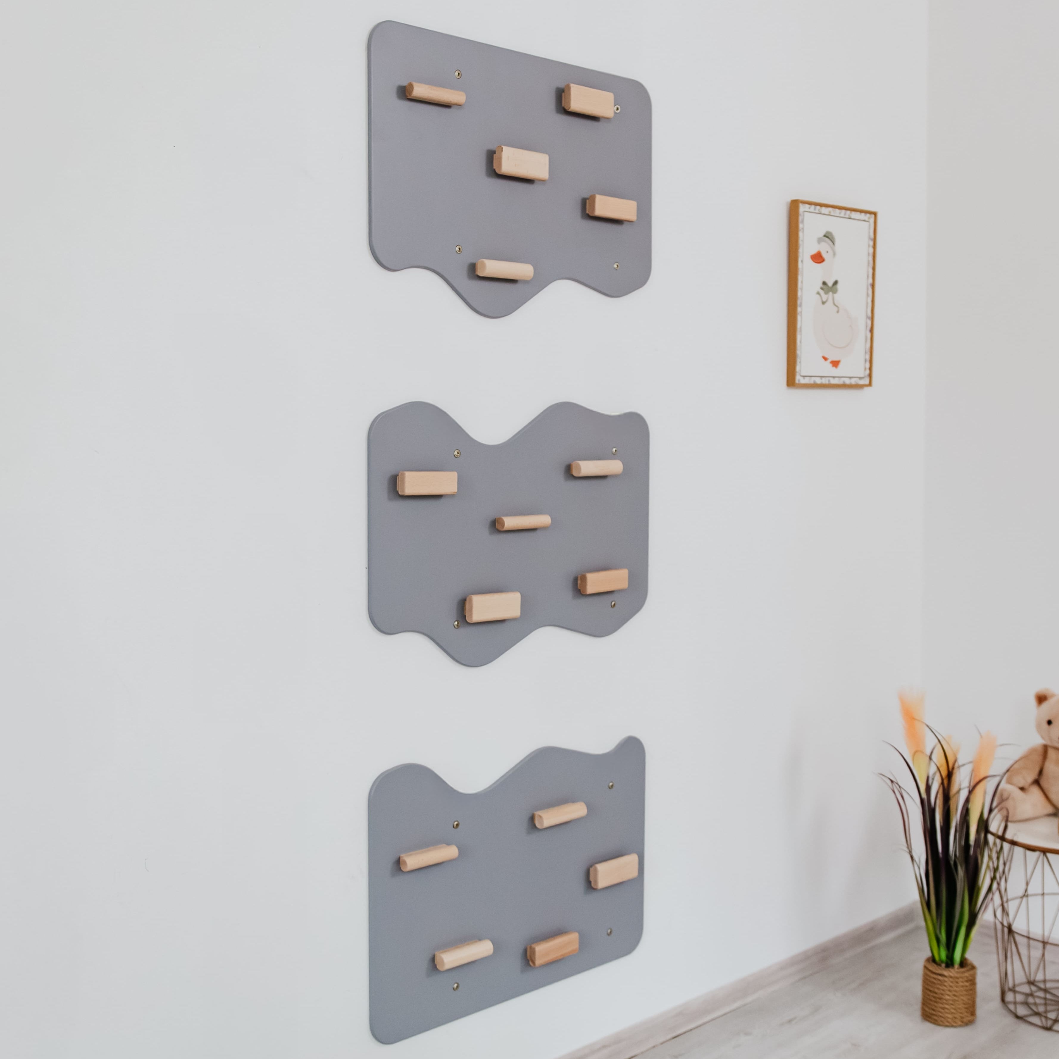 Indoor Rock Wall with Cloud-Shaped Panels & Wooden Climbing Holds