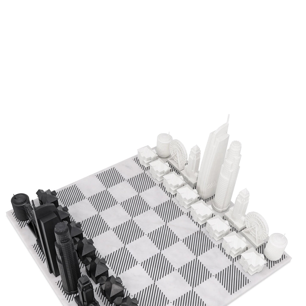 Chess Set Acrylic LOS ANGELES Edition with Marble Hatch Board