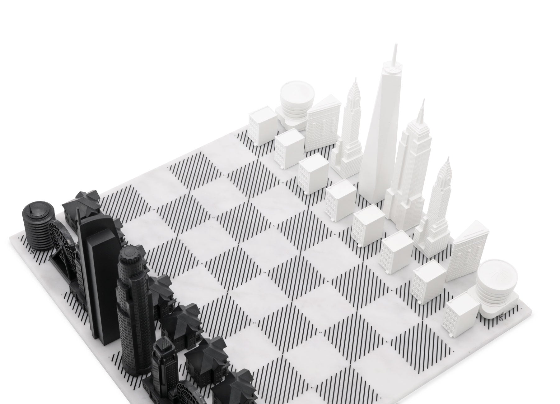 Chess Set Acrylic NEW YORK vs LOS ANGELES Edition with Marble Hatch Board