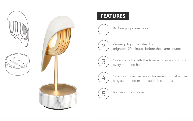 CHIRP Alarm Clock + Light | White Marble And Gold