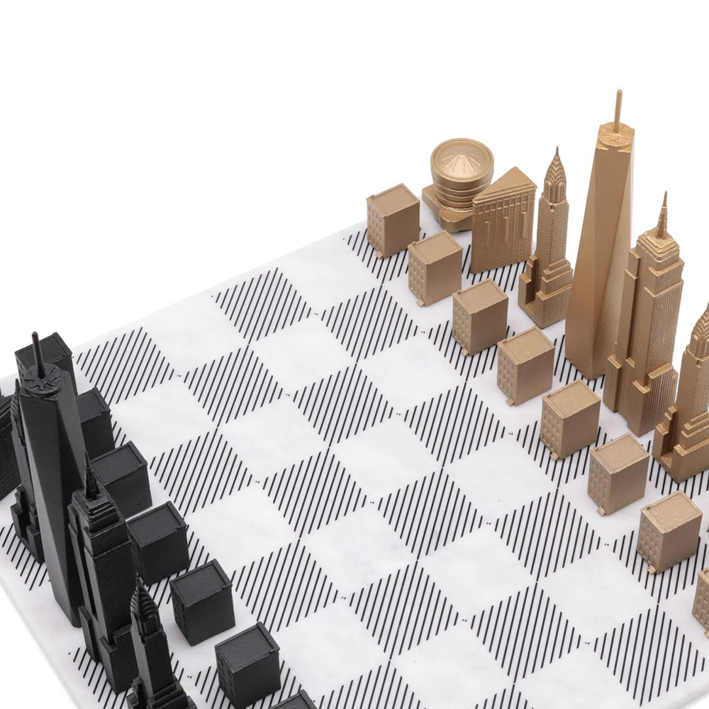 Chess Set Luxury Bronze NEW YORK Edition with Marble Hatch Board