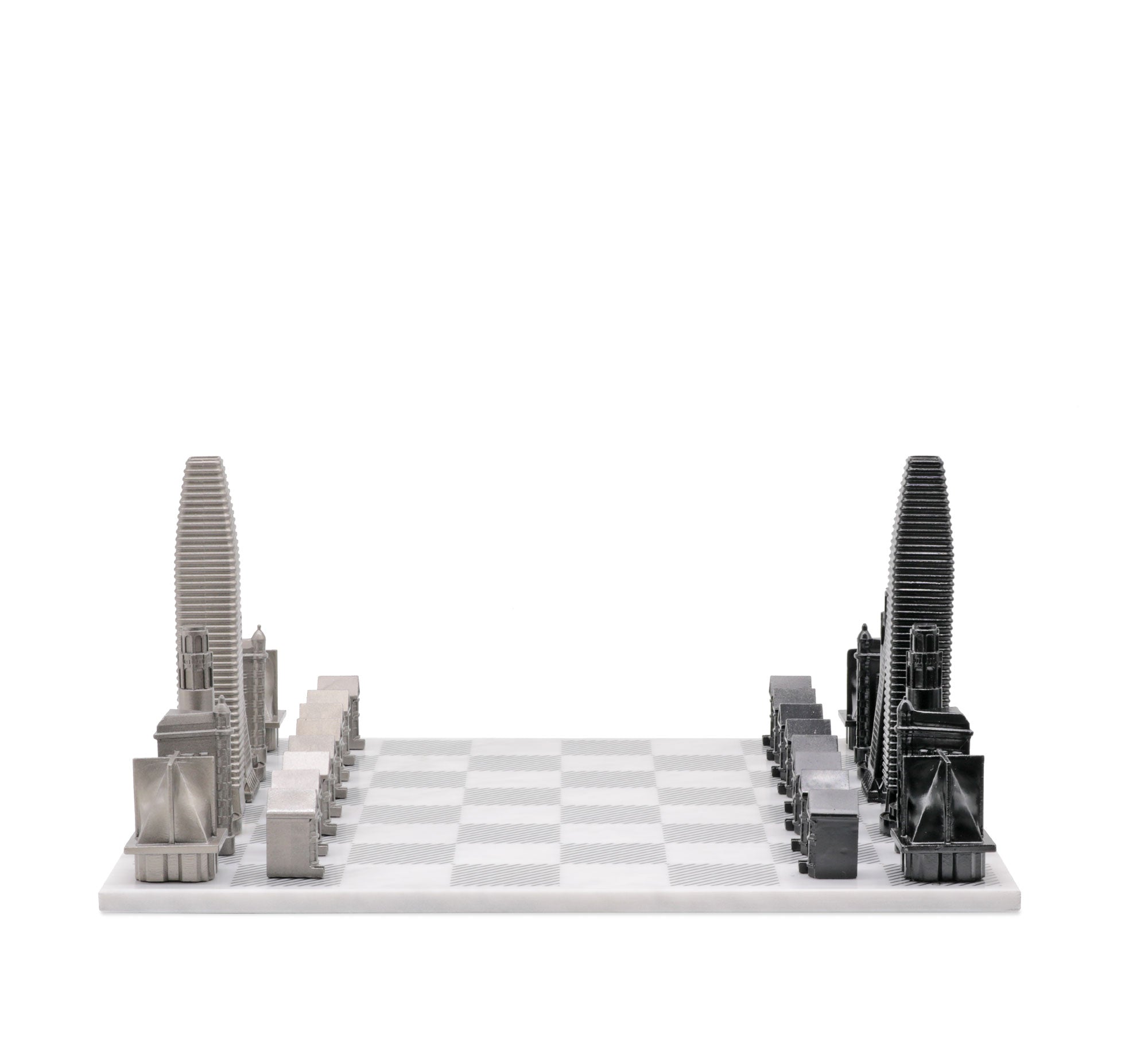 Chess Set Stainless Steel SAN FRANCISCO Edition with Marble Hatch Board