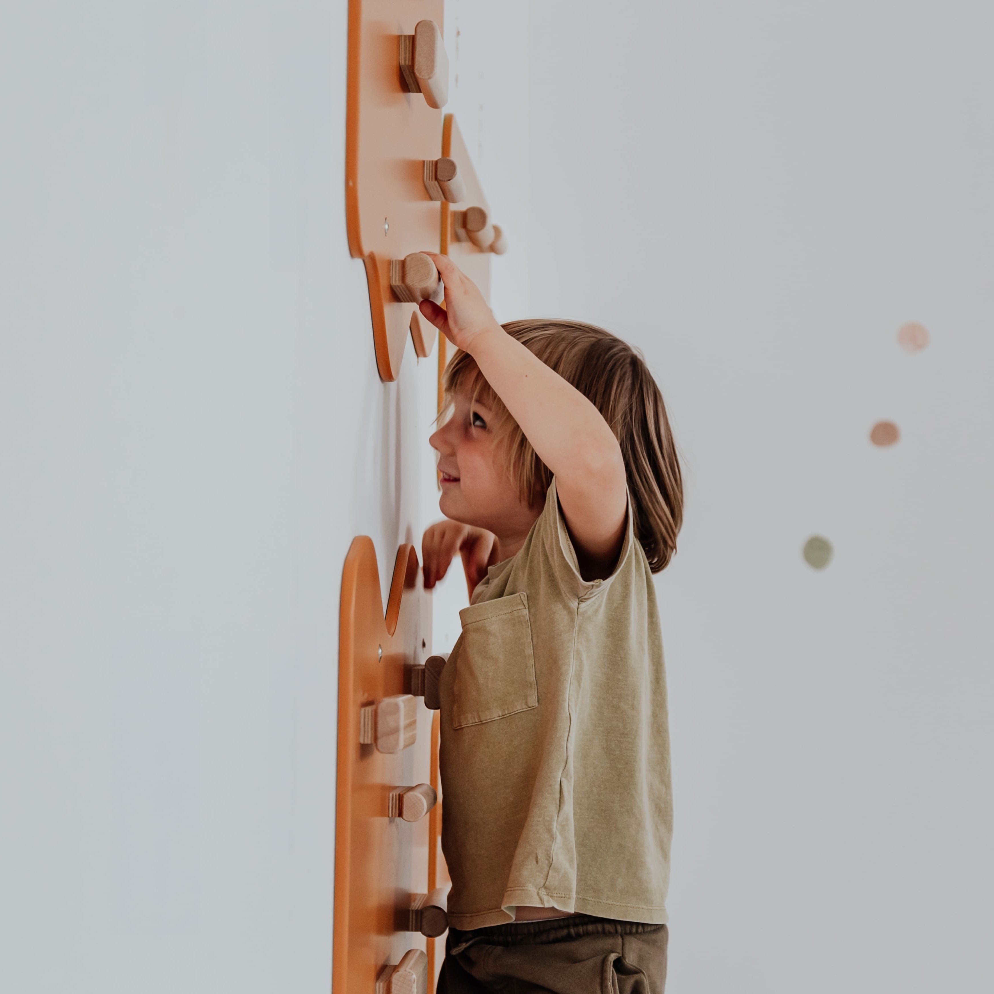 Indoor Rock Wall with Cloud-Shaped Panels & Wooden Climbing Holds