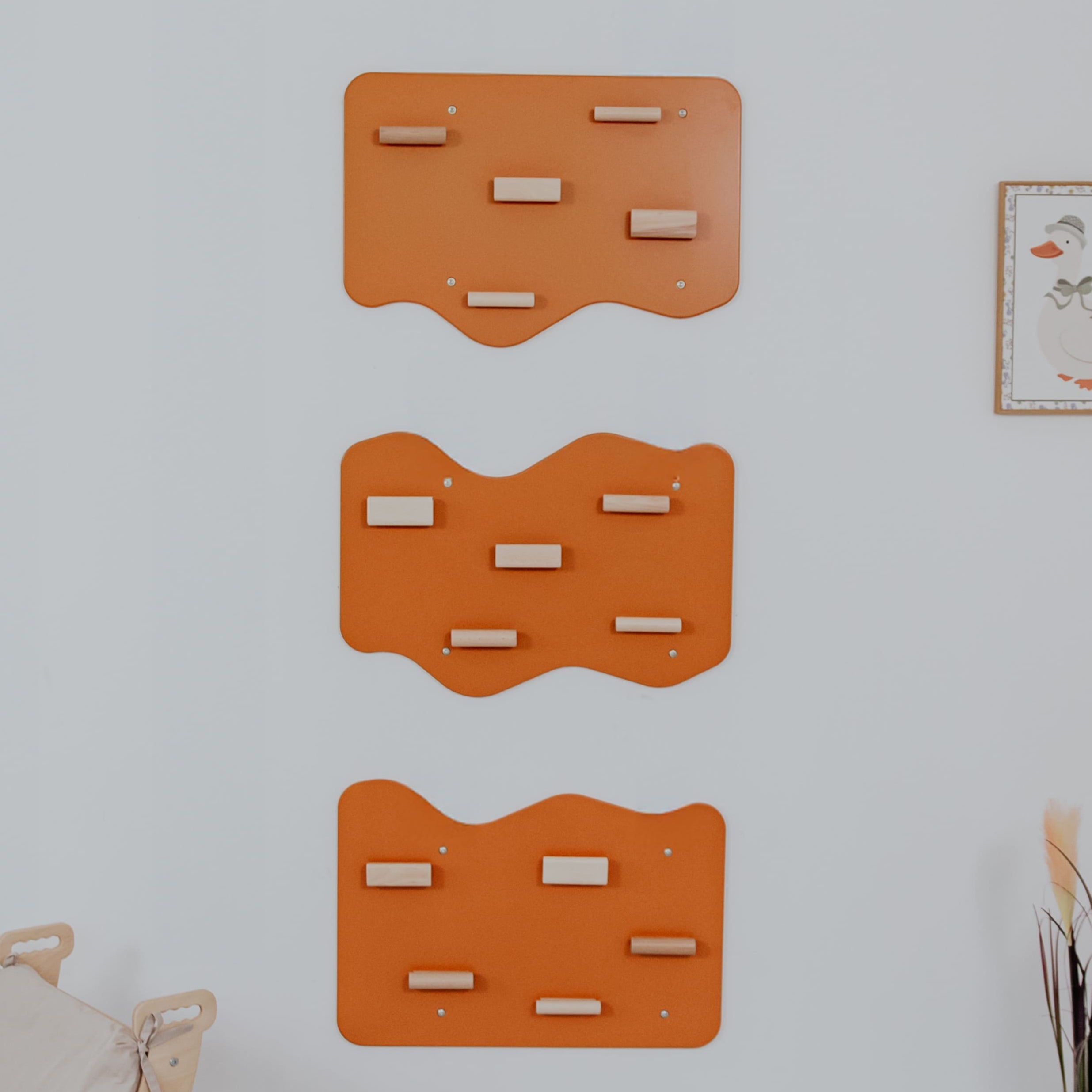 Indoor Rock Wall with Cloud-Shaped Panels & Wooden Climbing Holds