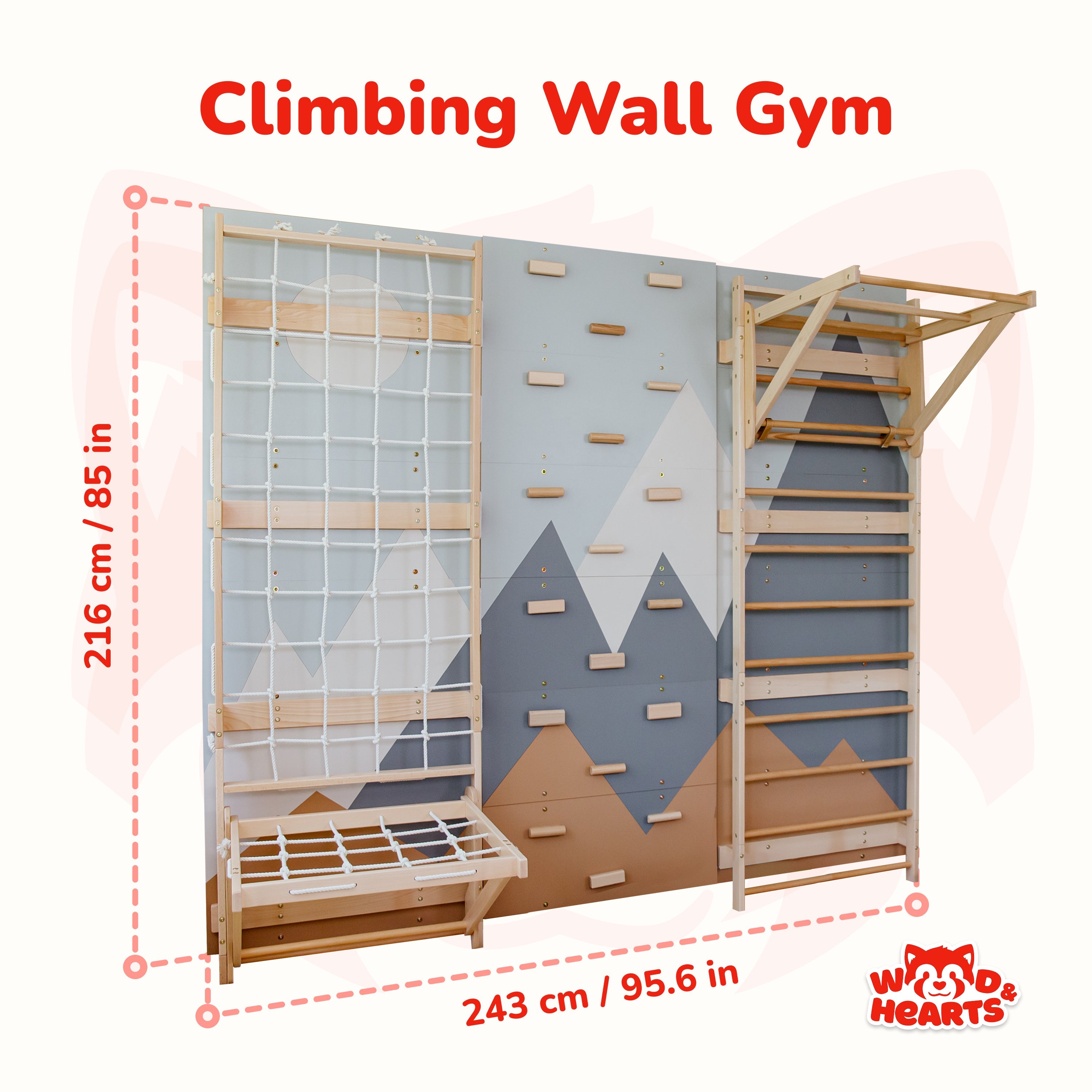 Wood and Hearts 3-in-1 Swedish Ladder Wall Gym