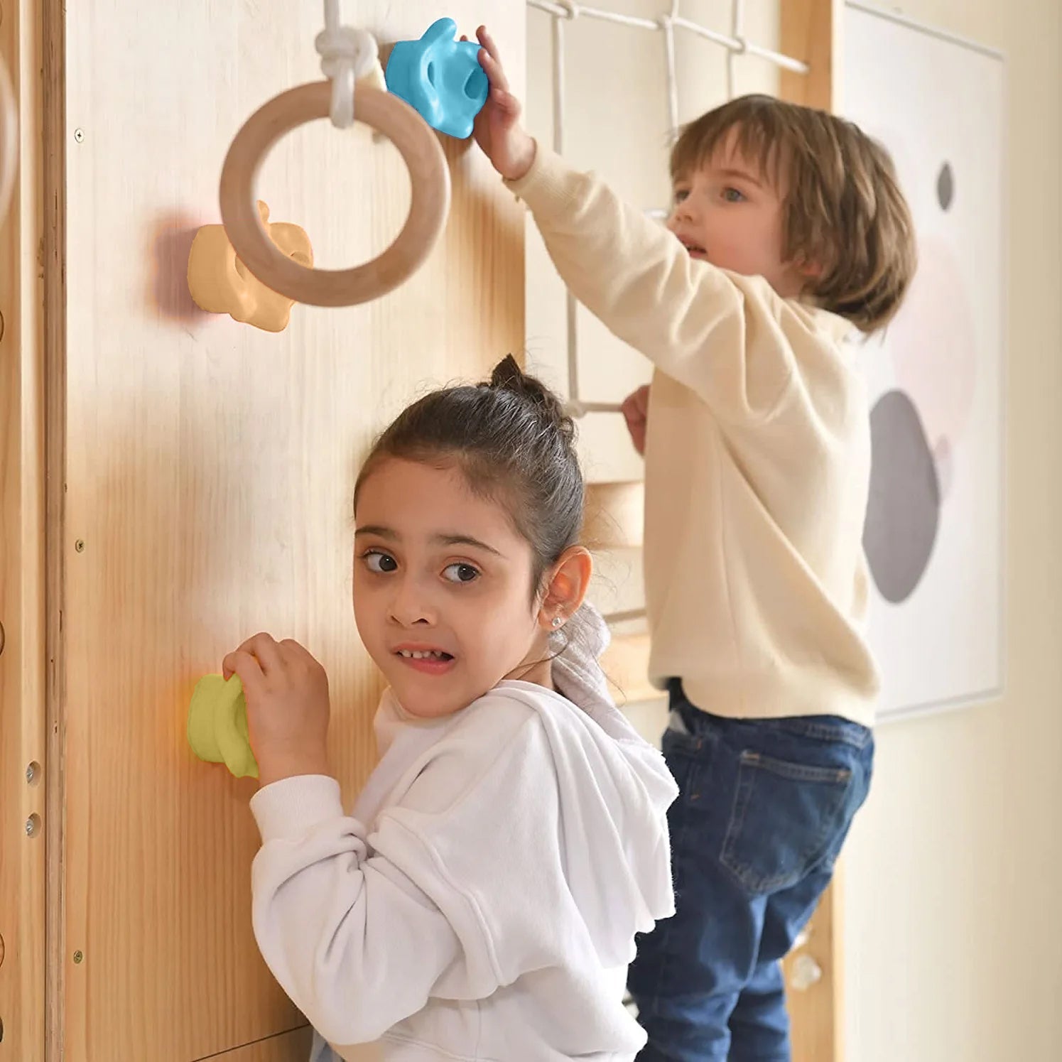 Walnut | Swedish Ladder Jungle Gym - 79" Height - Wall Mounted