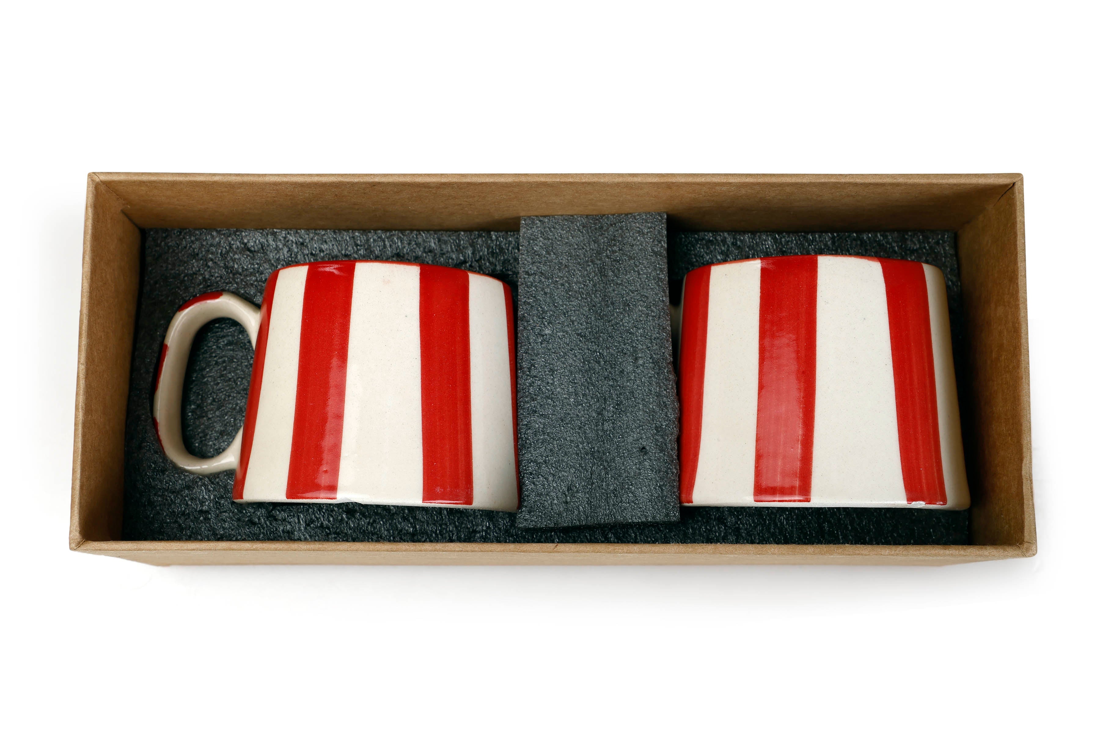 Ceramic Red Stripe Coffee Cup - Set of 2