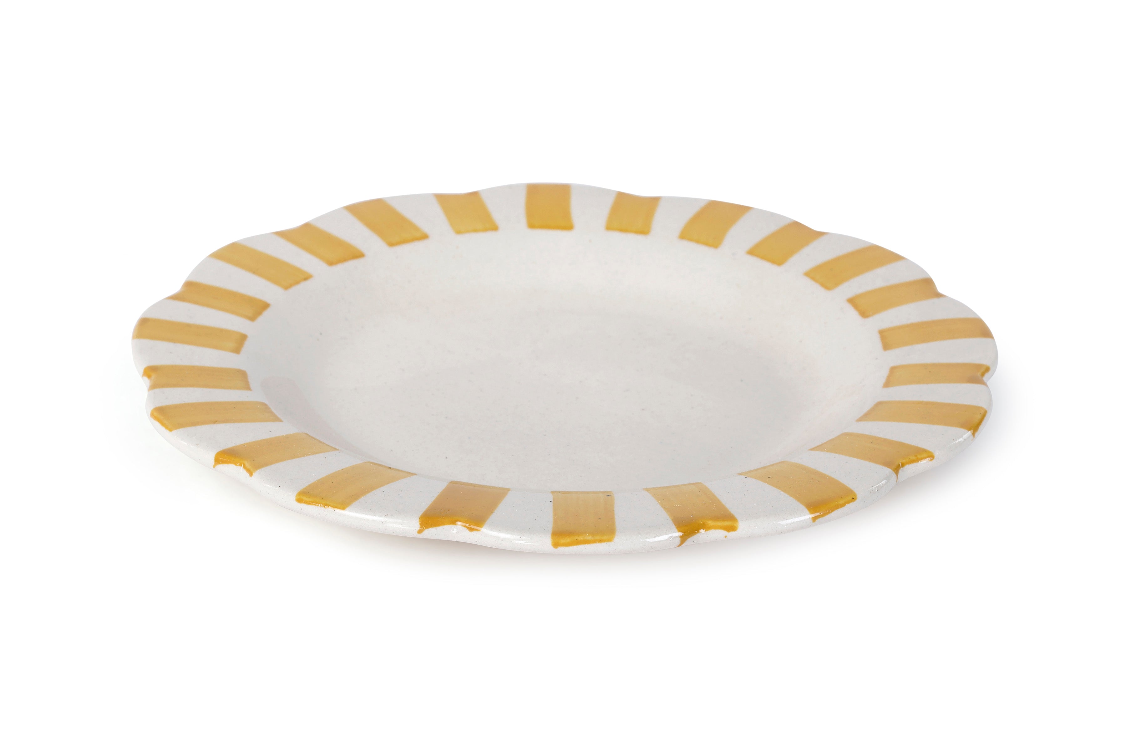 Ceramic Stripe Dinner Plate in Yellow 10 inches - Set of 2