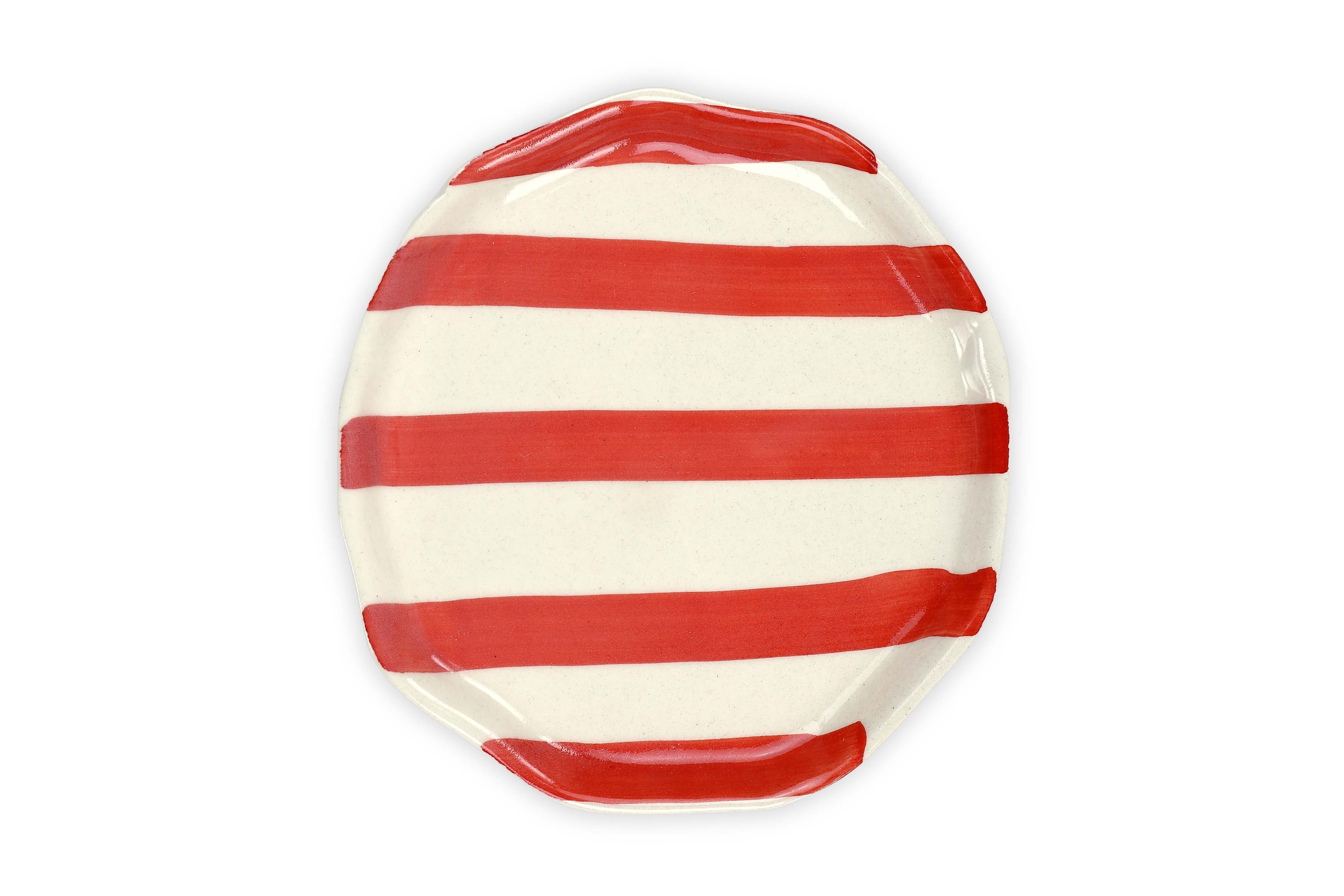 Ceramic Red Stripe Plate - Set of 4