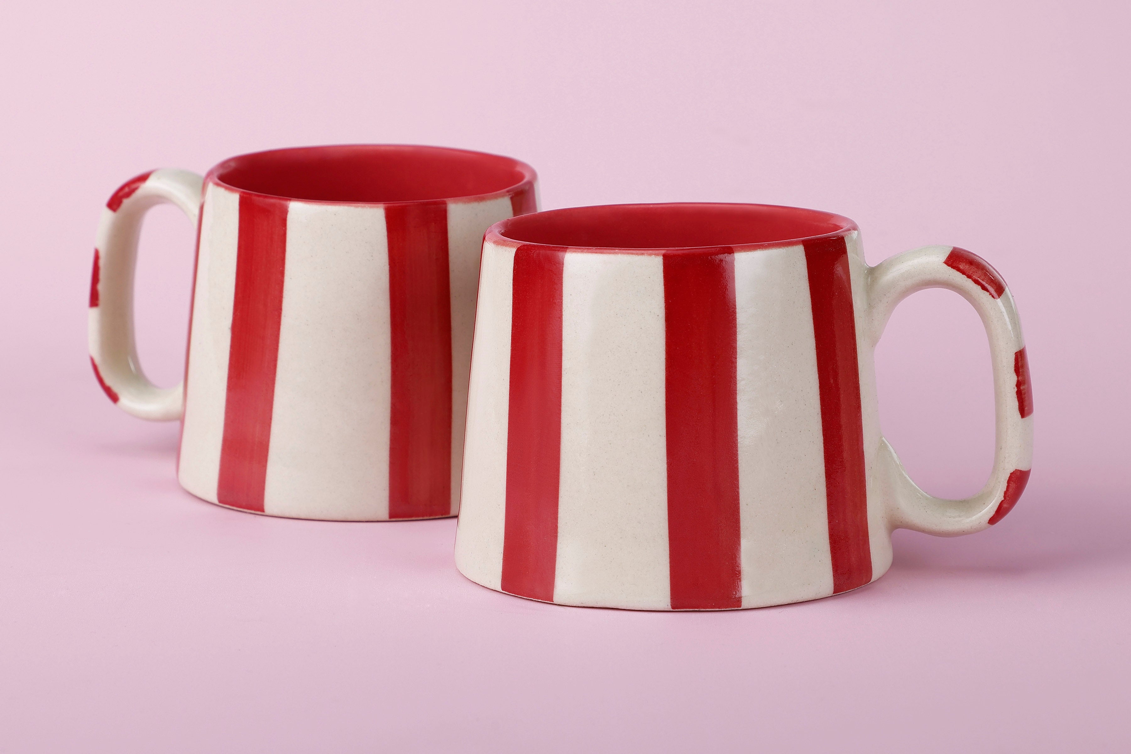 Ceramic Red Stripe Coffee Cup - Set of 2